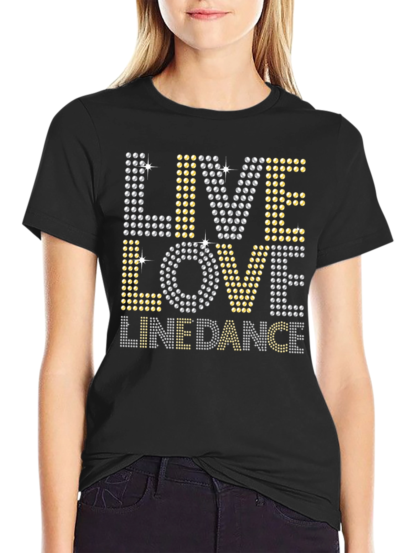 Black Live Love Linedance Rhinestone T-Shirt view 2