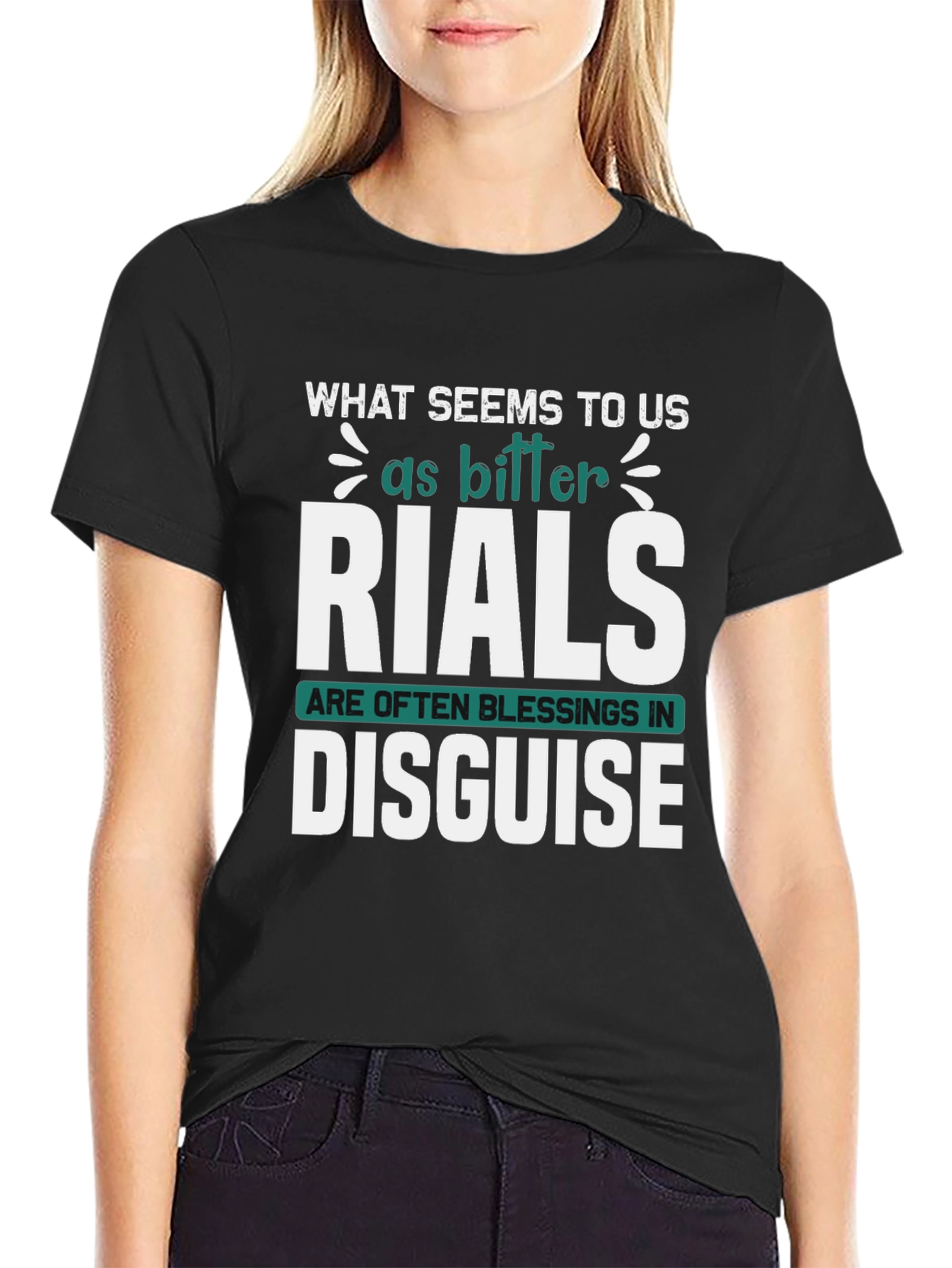 Black Inspirational Graphic Tee: Trials Are Blessings Disguised view 2