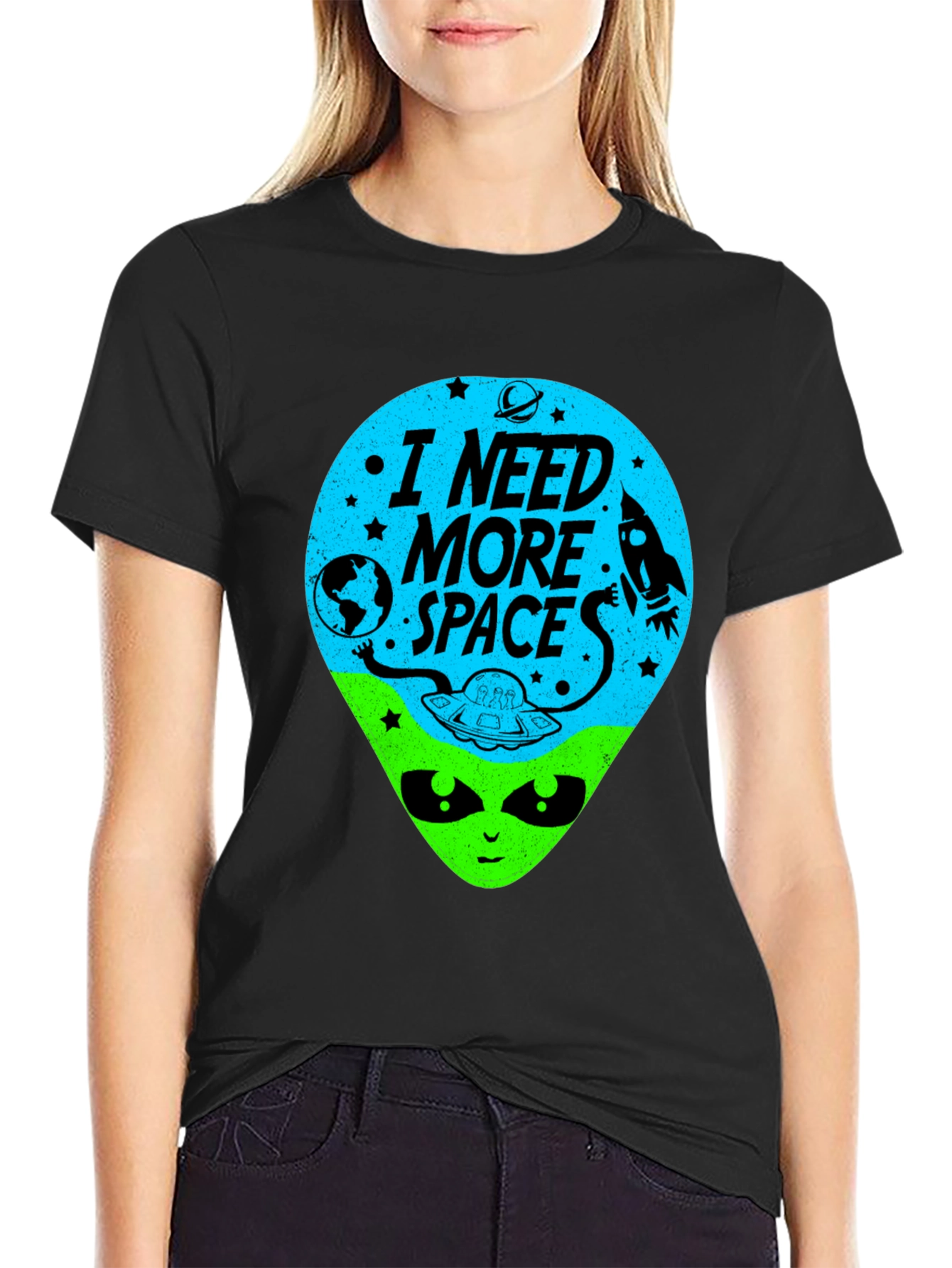 Black I Need More Space Alien Graphic Tee view 2