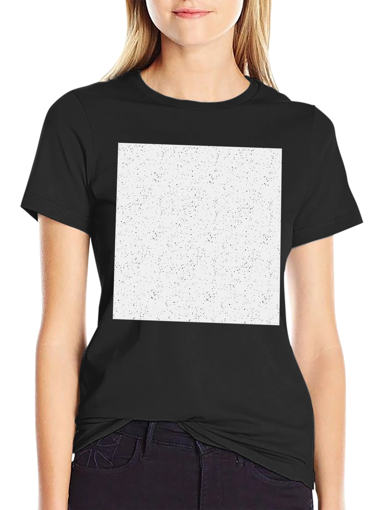 Black Men's Black T-Shirt with Speckled White Square Graphic view 2