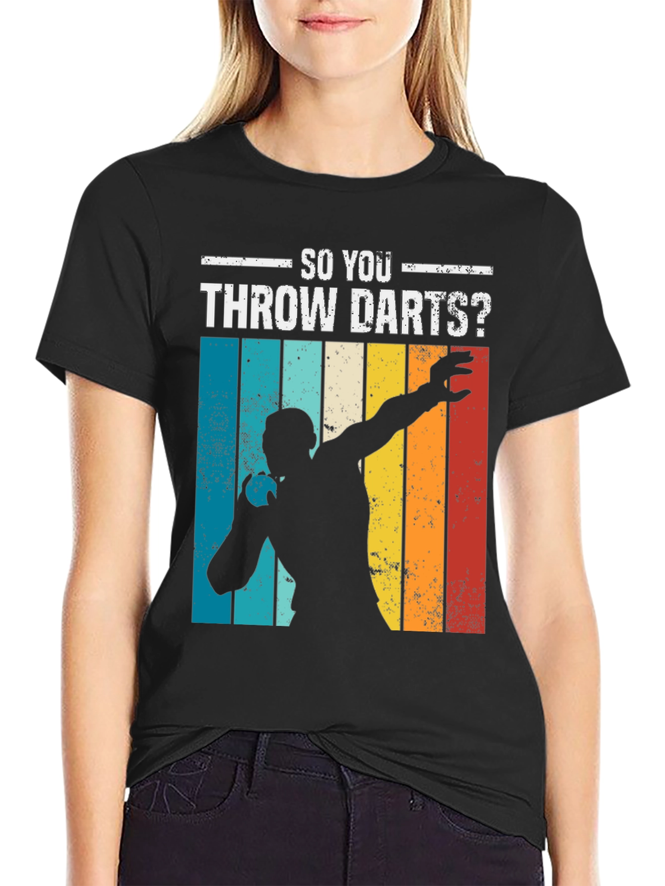 Black So You Throw Darts? Retro Style T-Shirt view 2