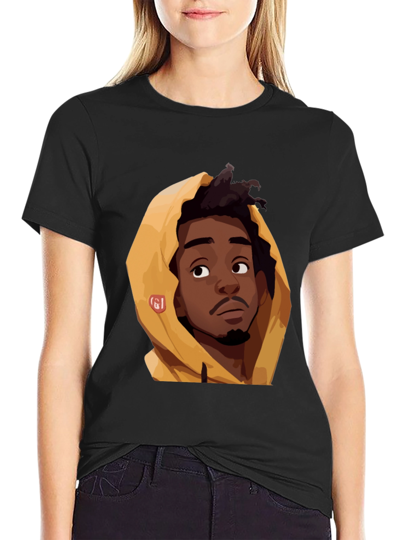 Cartoon Portrait Graphic Black T-Shirt - 2