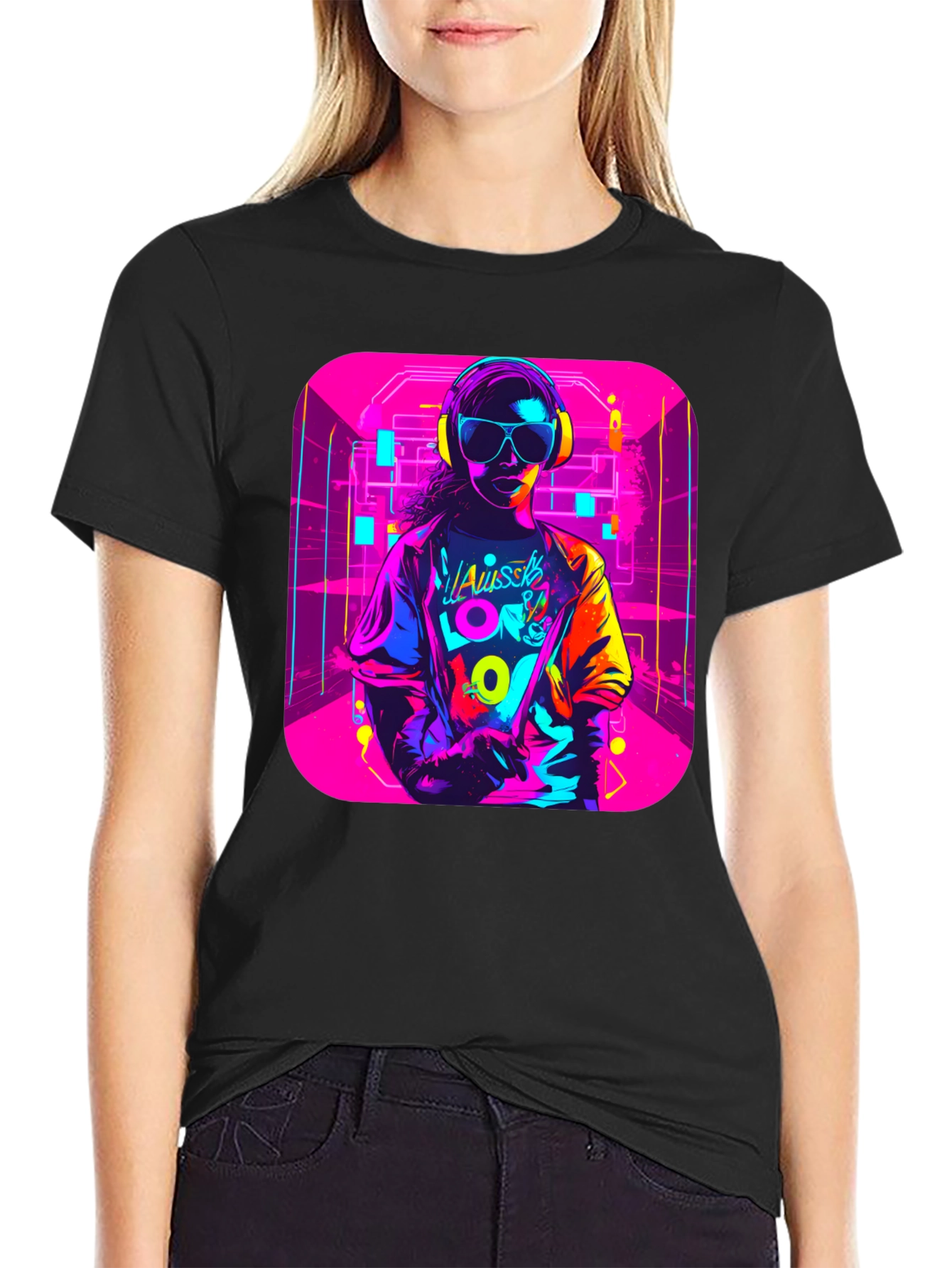 Black Neon 80s Retro T-Shirt - Unisex Black Tee view 2
