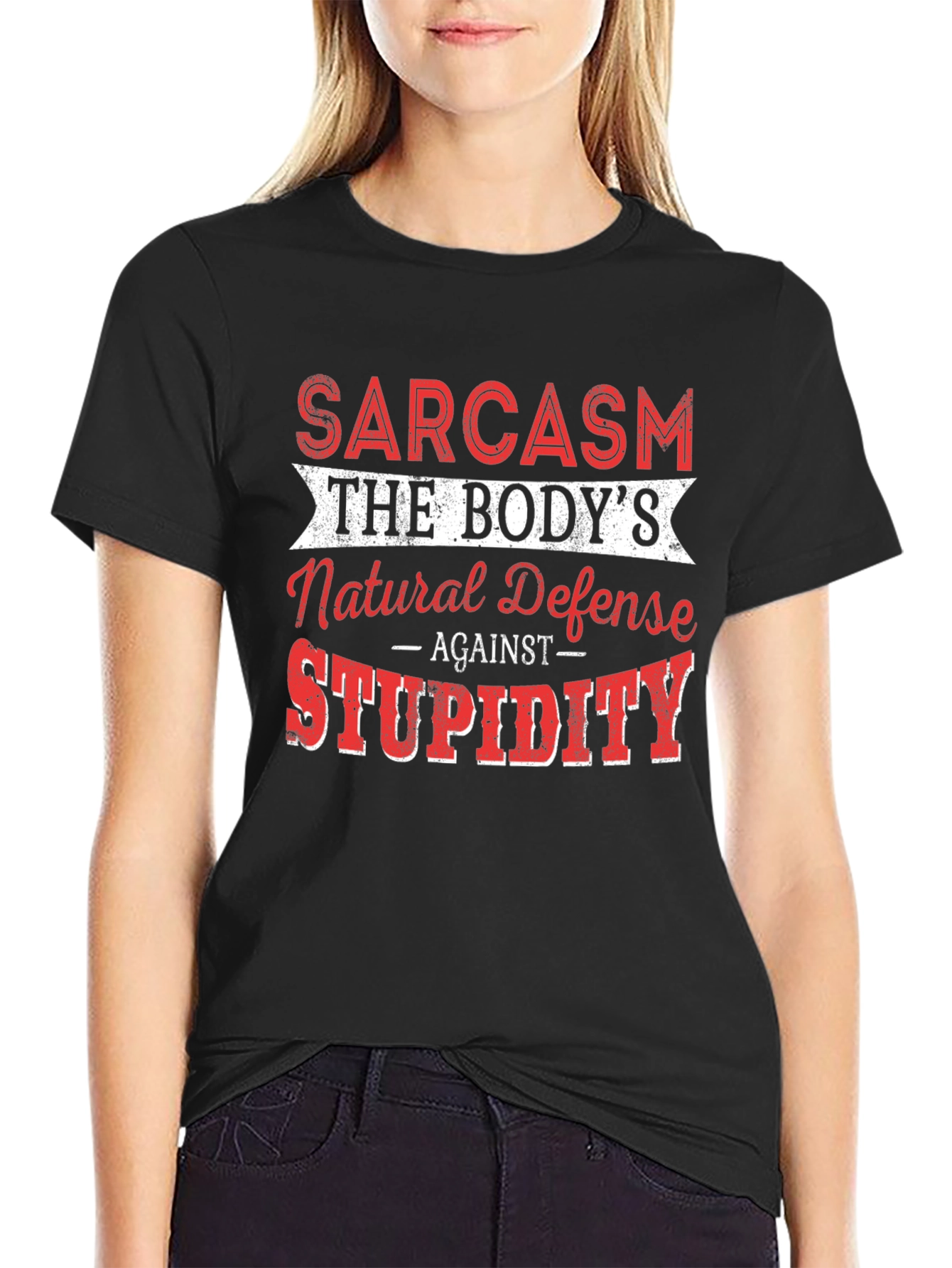 Black Sarcasm Natural Defense Graphic T-Shirt view 2