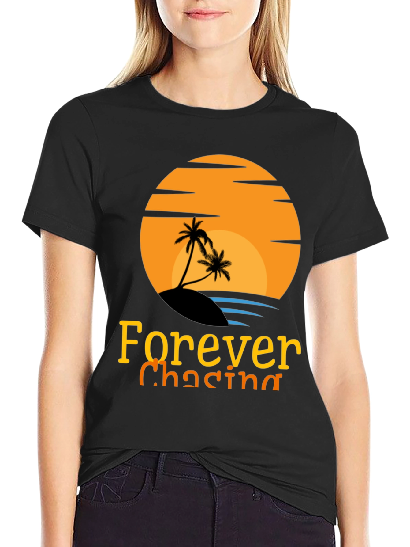 Black Forever Chasing Sunset Black Graphic Tee view 2