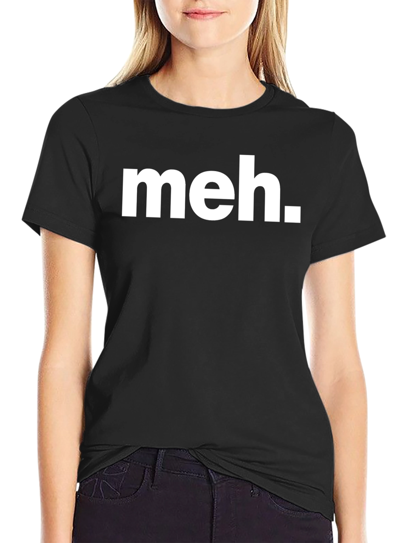 Black Meh T-Shirt - Black Crew Neck Tee view 2