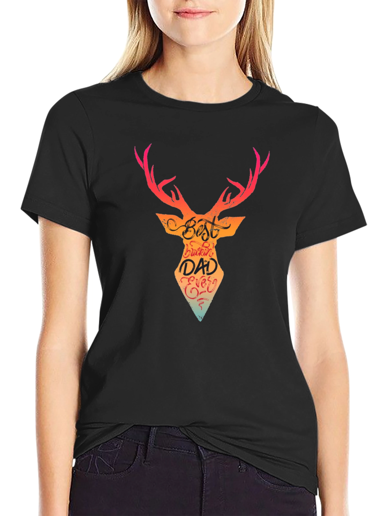 Black Best Buckin' Dad Ever T-Shirt view 2