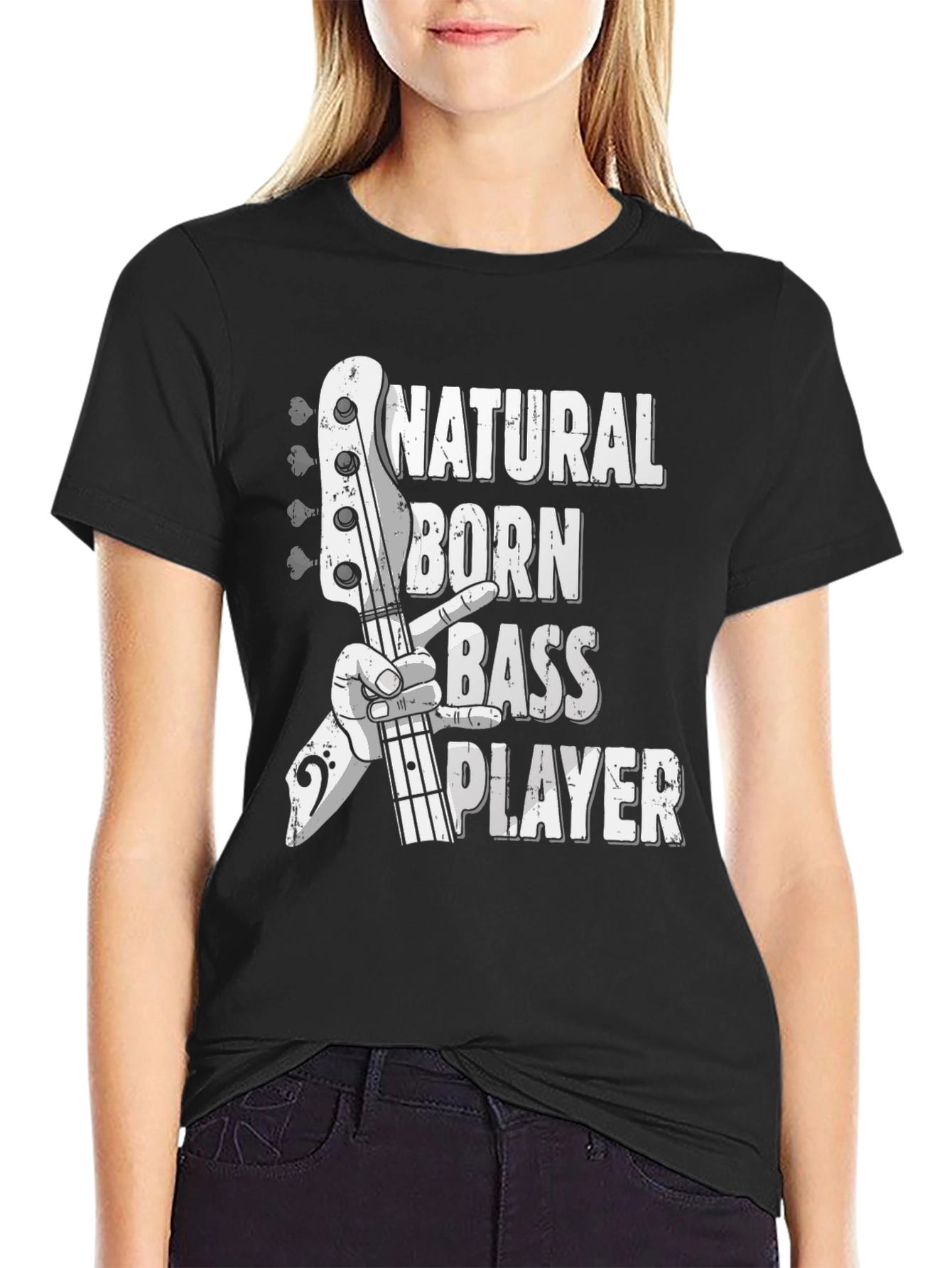 Black Natural Born Bass Player Graphic Tee view 2