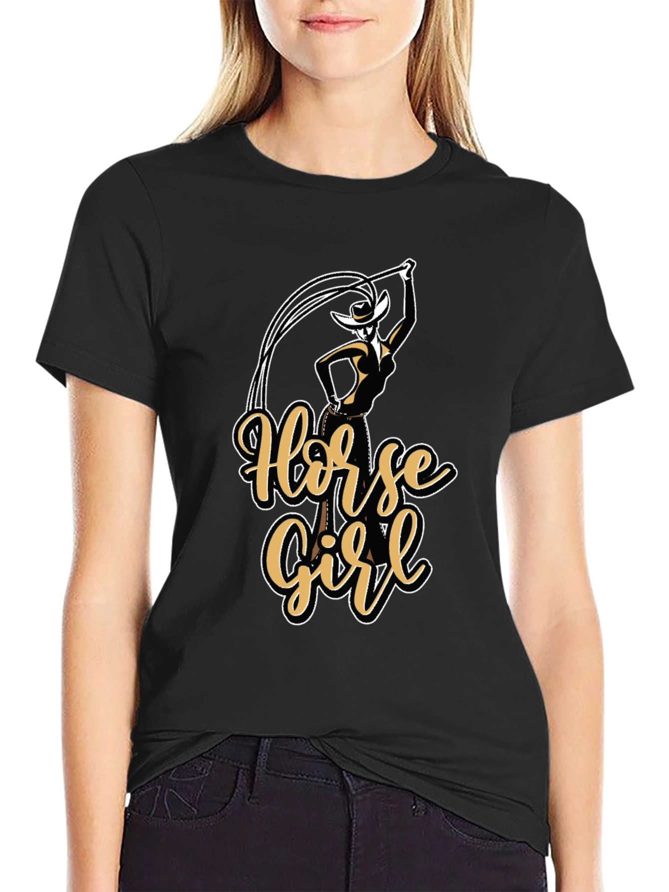 Black Horse Girl Graphic T-Shirt - Black view 2