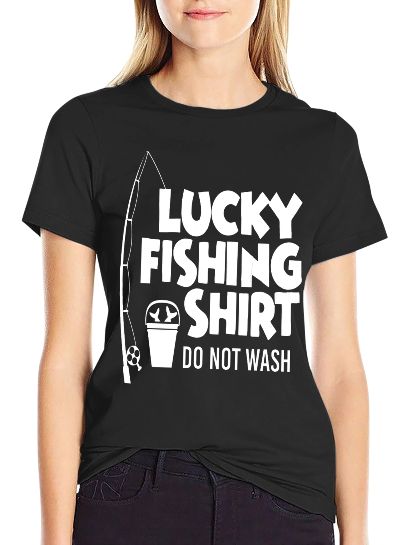 Black Lucky Fishing Shirt - Novelty Graphic Tee view 2