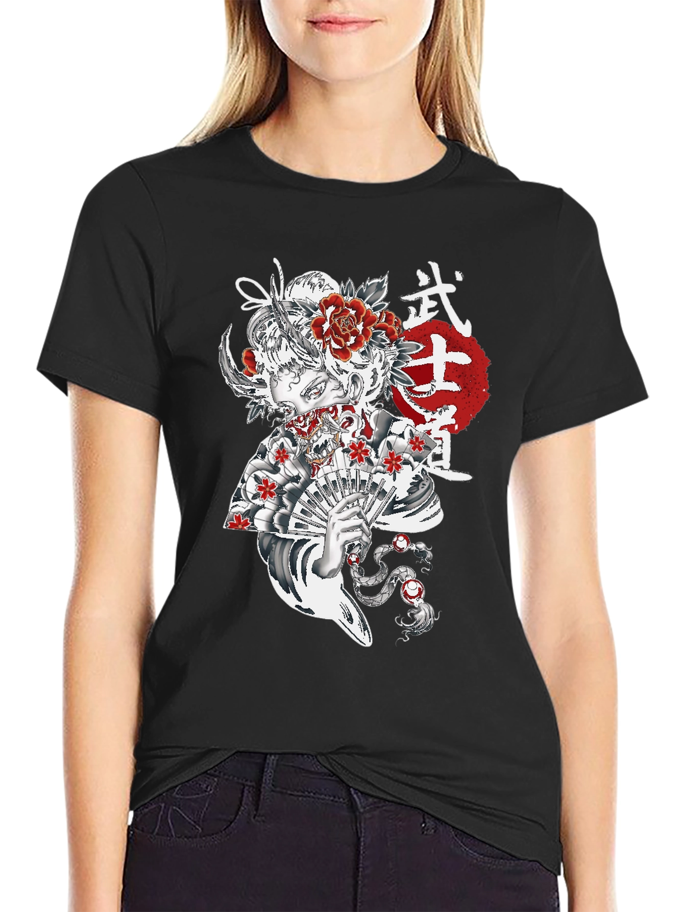Black Japanese Geisha T-Shirt view 2