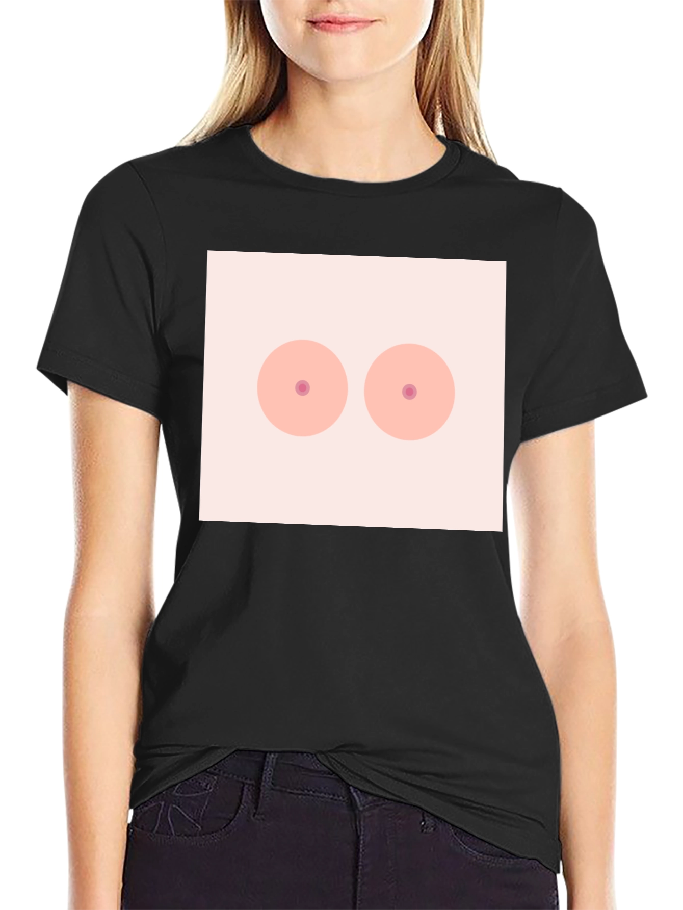 Black Novelty Graphic T-Shirt - Boobs Design view 2