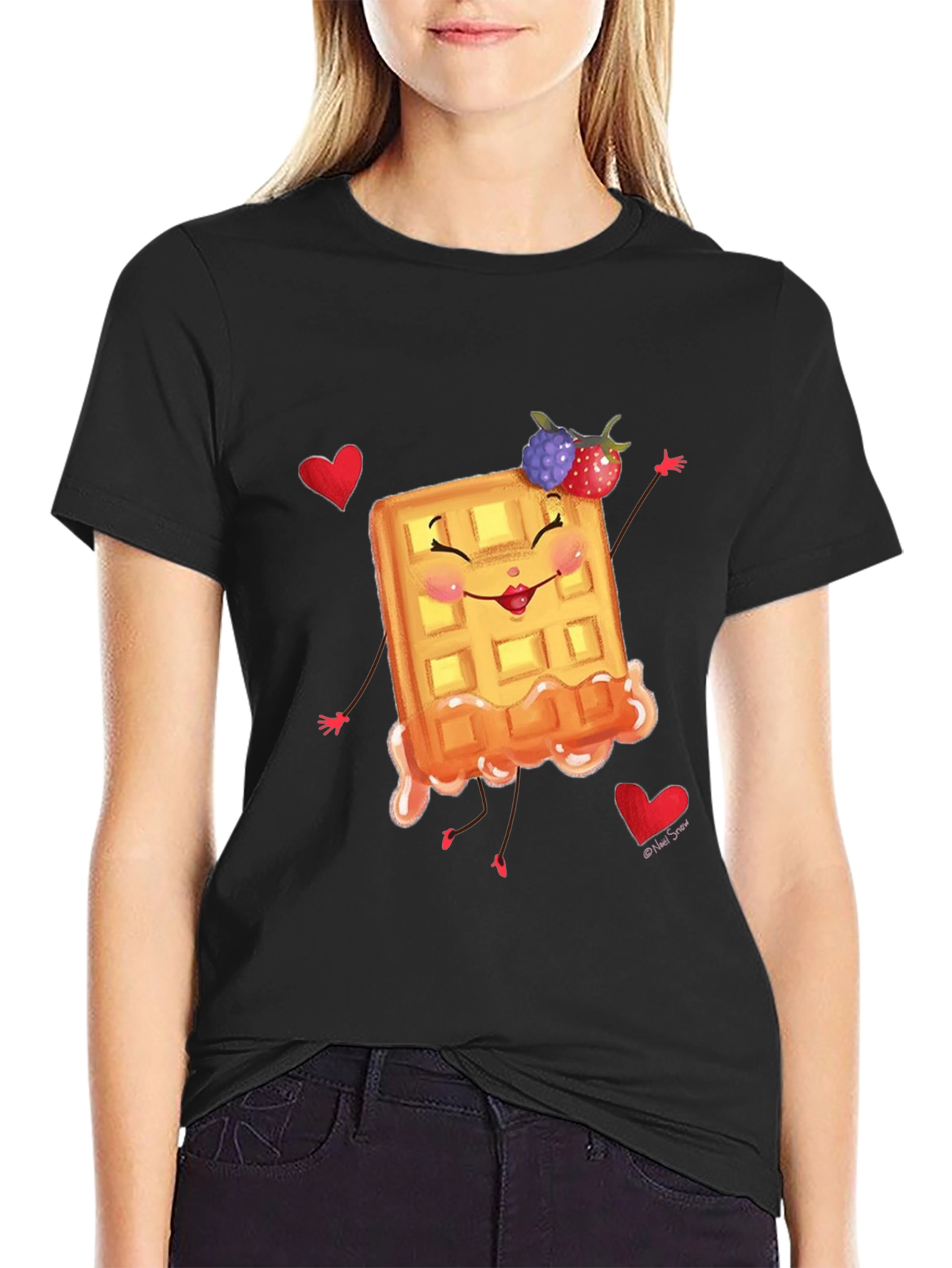 Black Cute Waffle T-Shirt - Sweet & Funny Design view 2