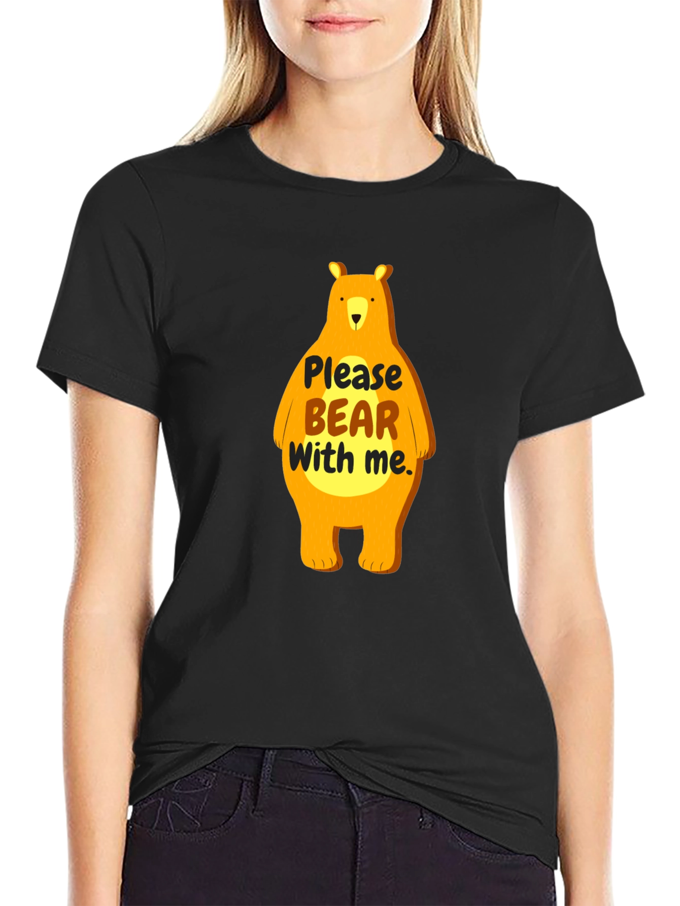 Black Funny Bear Graphic T-Shirt view 2