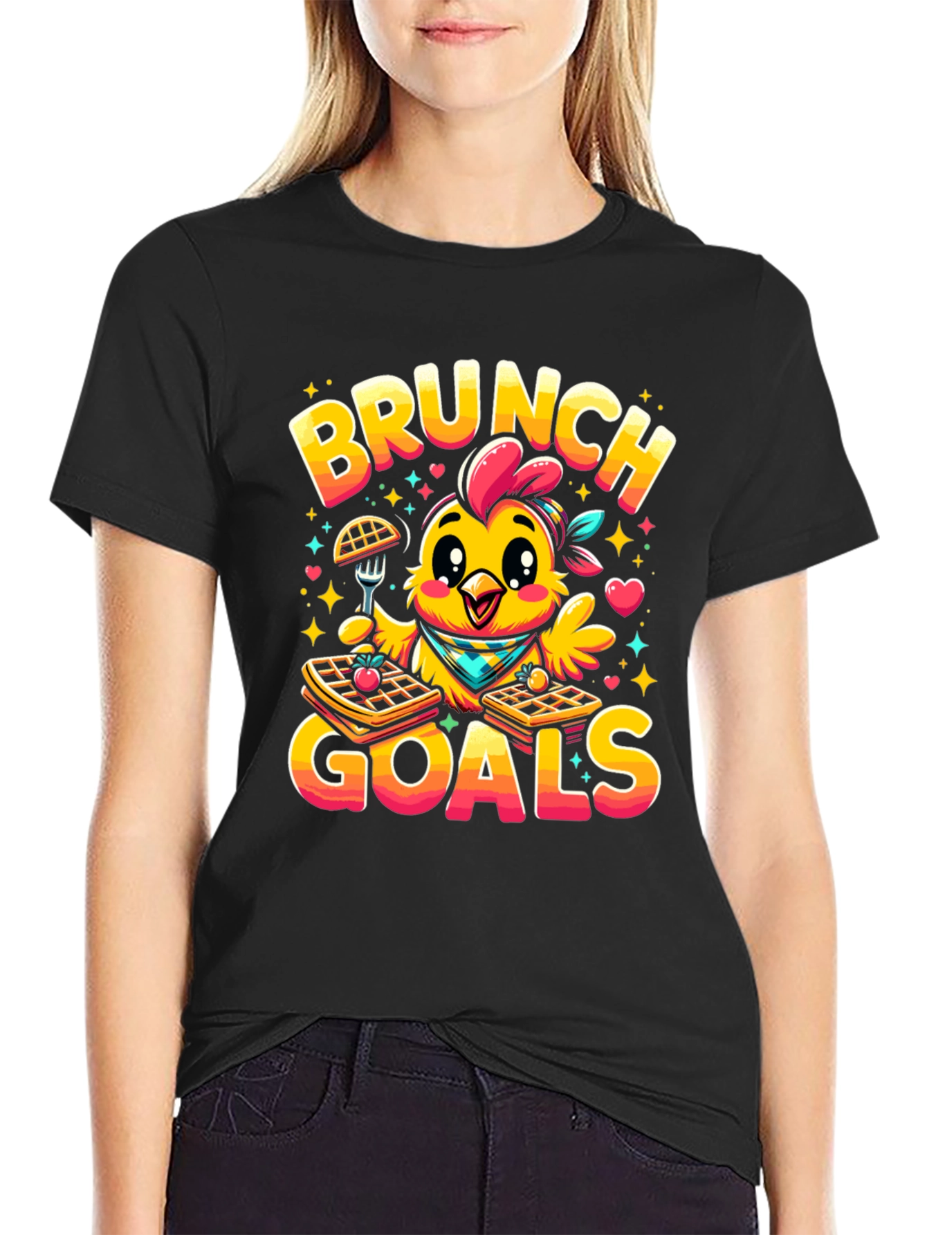 Black Brunch Goals Chicken Graphic Tee view 2