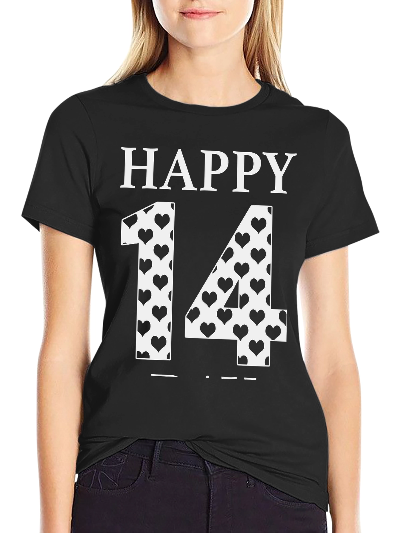 Happy 14 Valentines Day Heart Print T-Shirt - 2