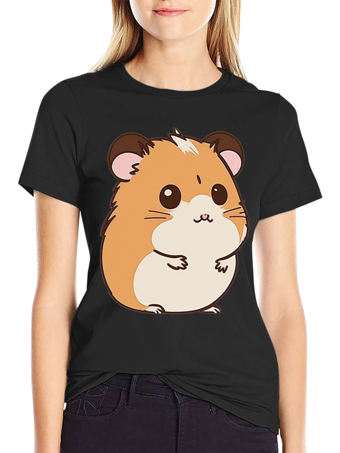 Black Cute Hamster Graphic T-Shirt -  Fun Pet Lover Tee view 2