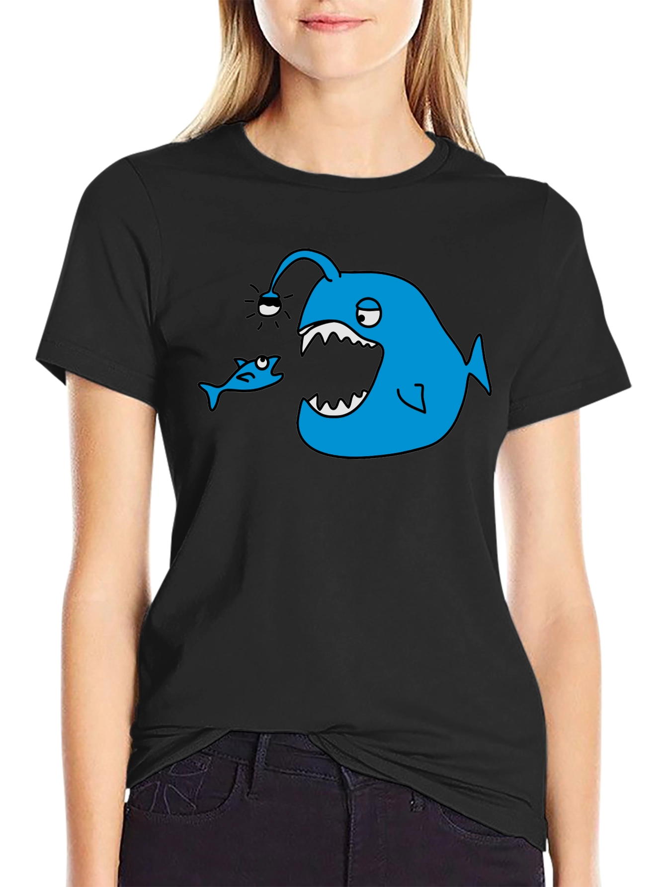 Black Angler Fish Graphic Tee - Black Cotton T-Shirt view 2