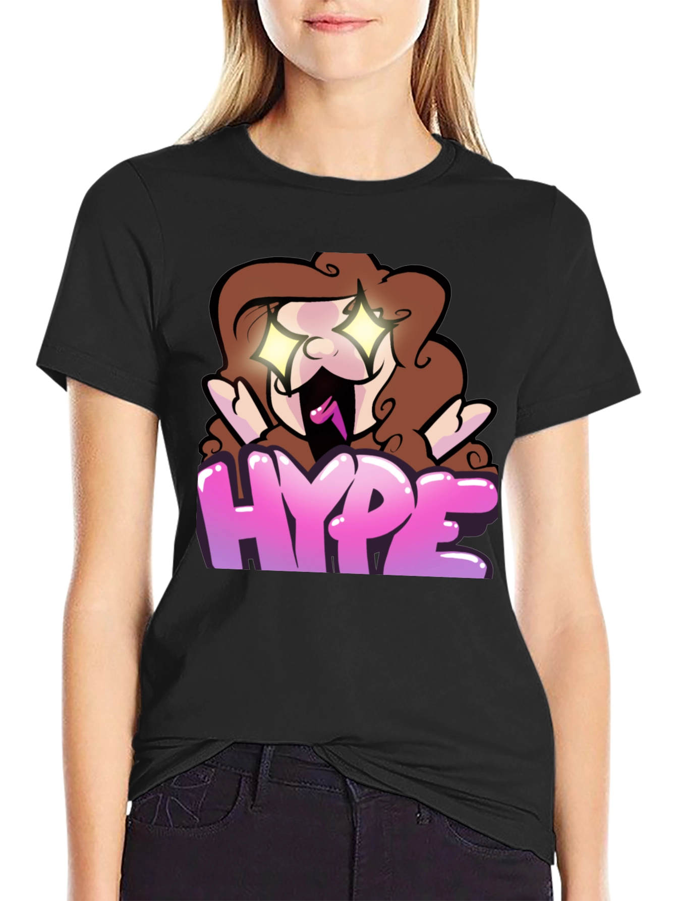 Black Hype Cartoon Graphic Black T-Shirt view 2