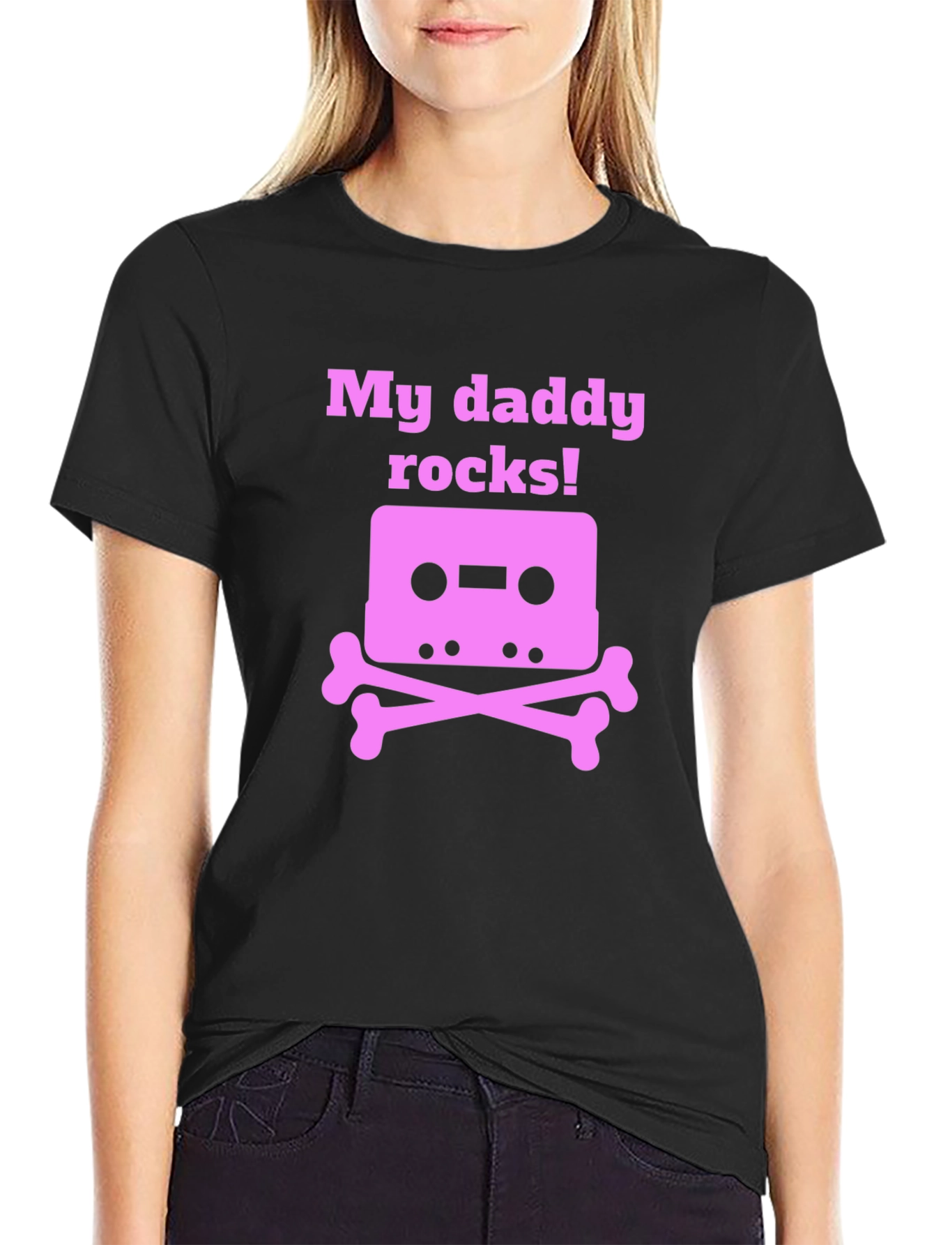 Black My Daddy Rocks! Cassette Skull T-Shirt view 2
