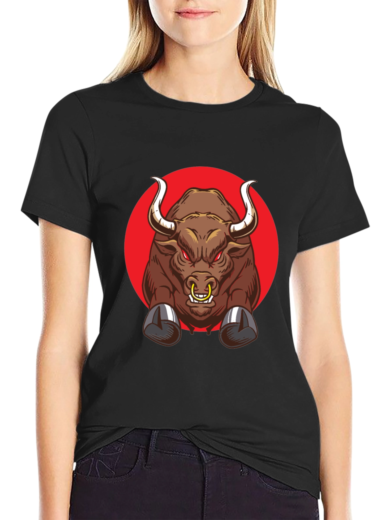 Black Angry Bull Graphic Black T-Shirt view 2