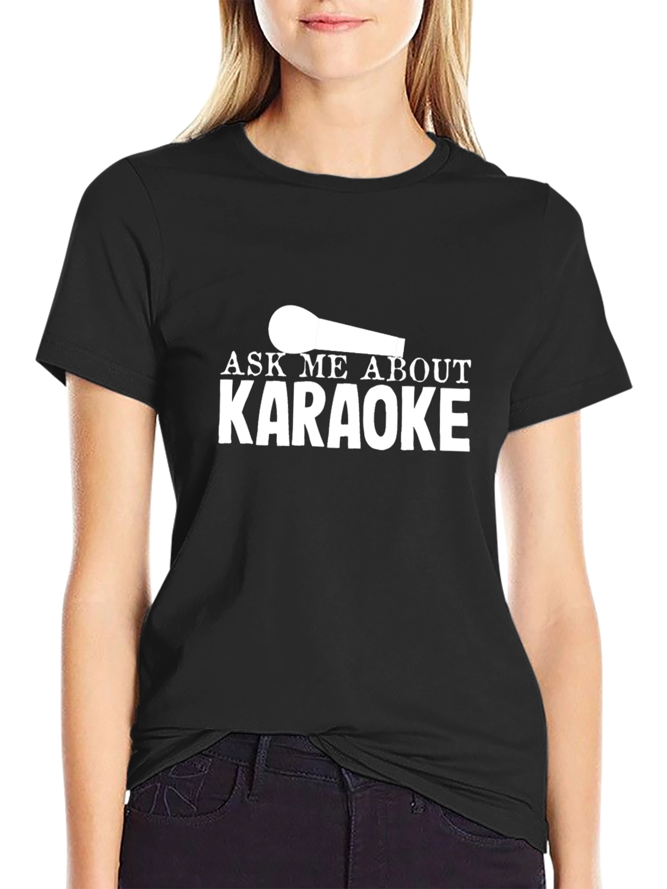 Black Ask Me About Karaoke T-Shirt view 2