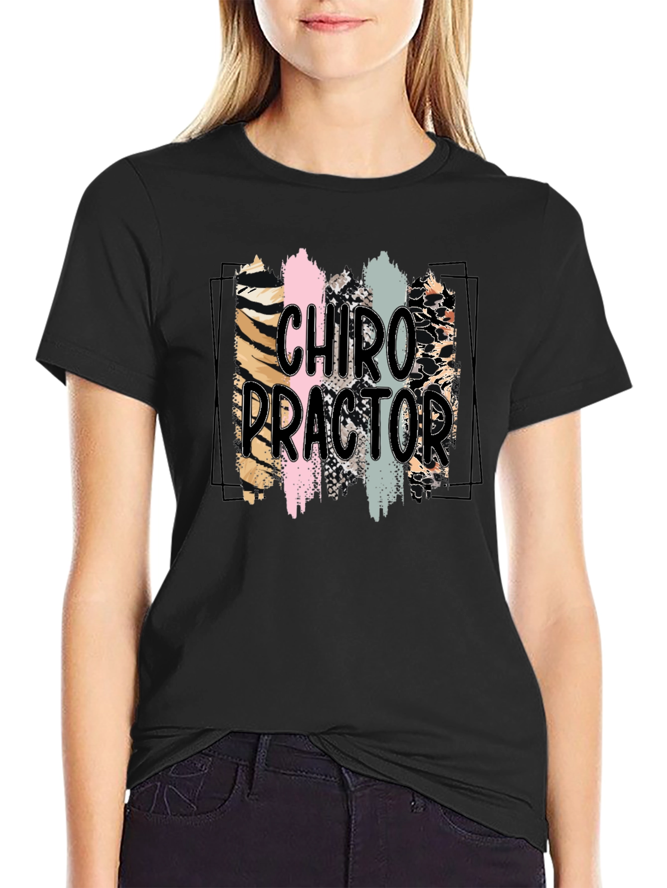 Black Chiropractor Brushstroke Graphic T-Shirt view 2