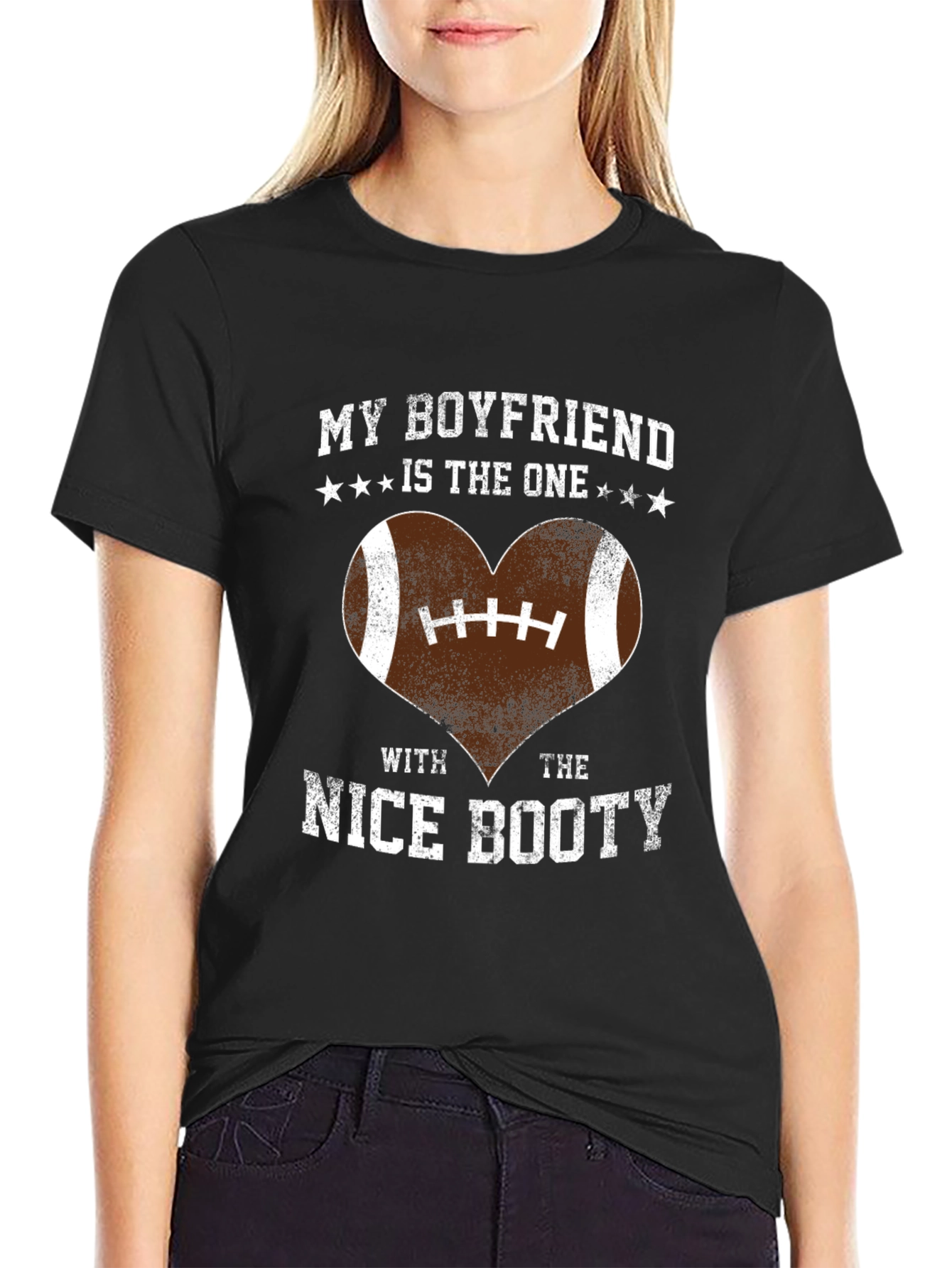 Black Boyfriend Nice Booty Football Heart T-Shirt view 2