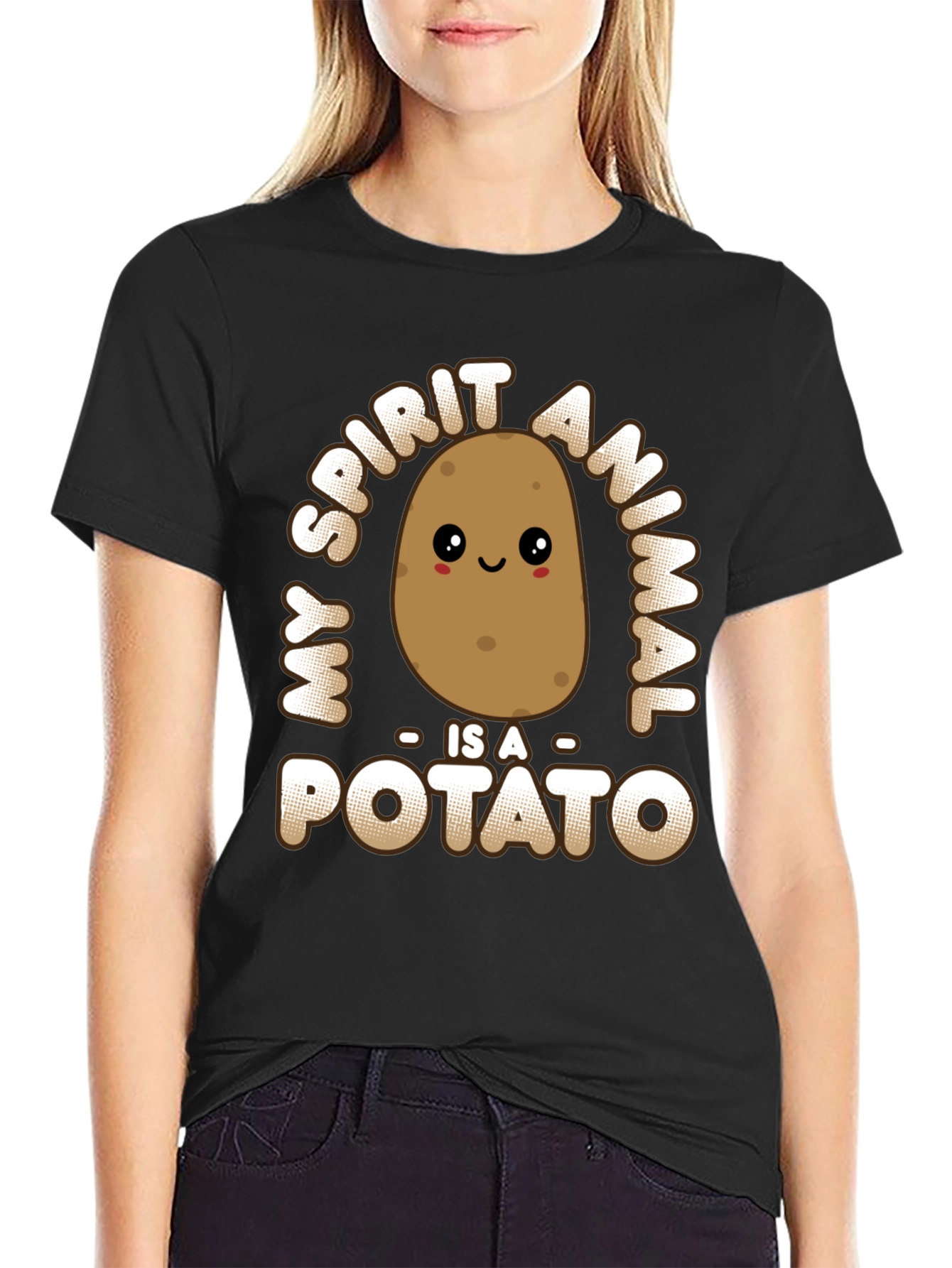 Black My Spirit Animal is a Potato Funny Graphic Tee view 2