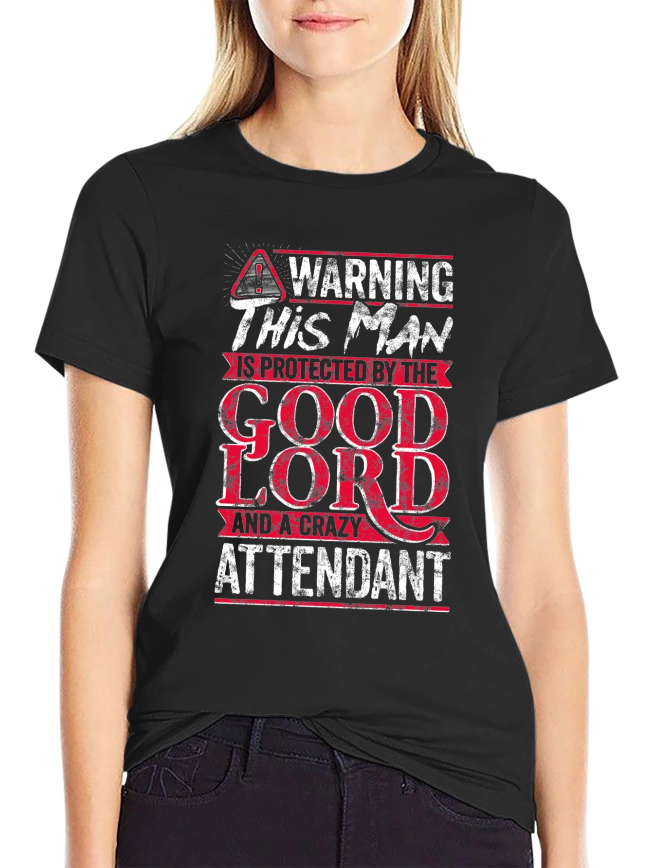 Black Protected by The Good Lord & Crazy Attendant T-Shirt view 2
