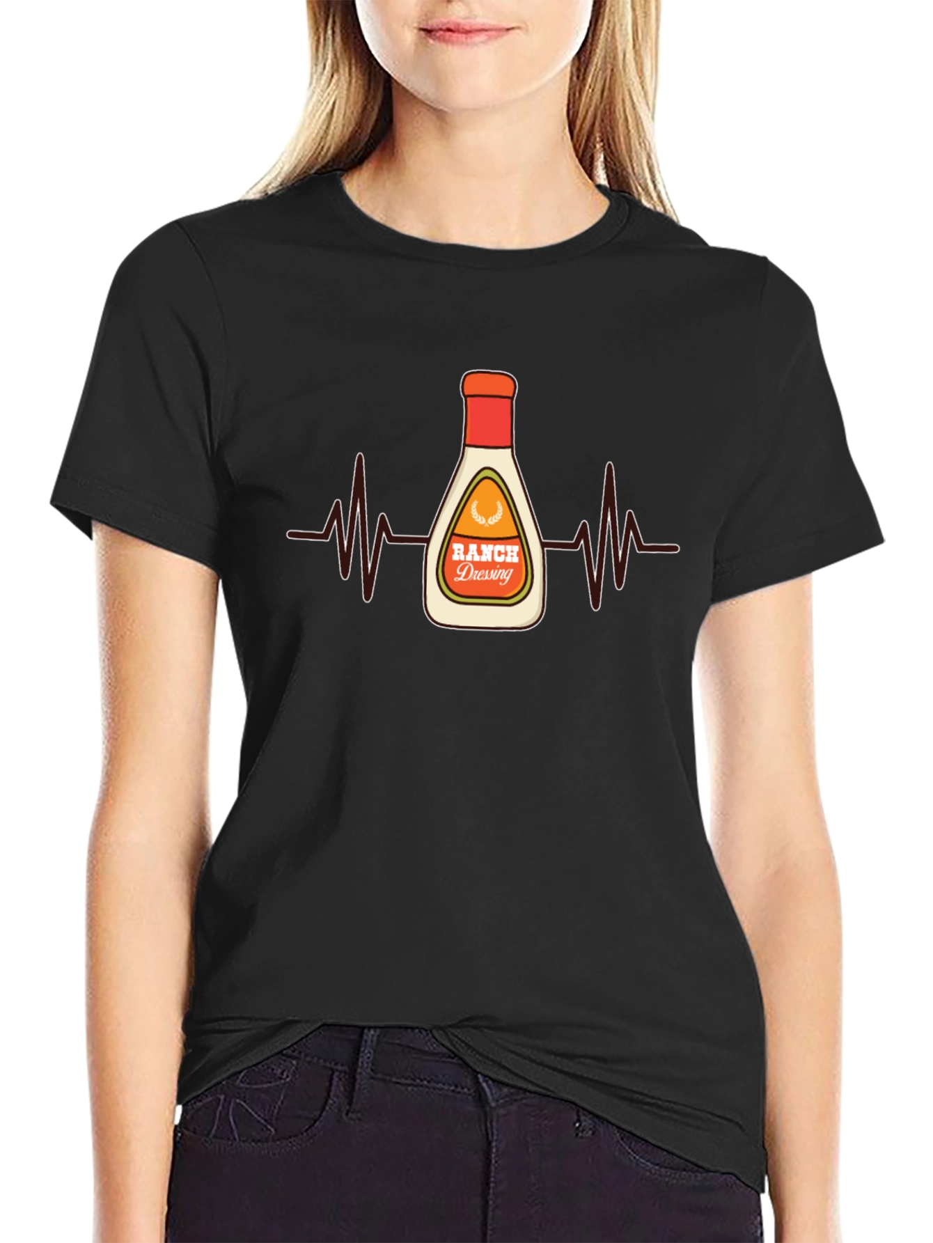 Black Ranch Dressing Heartbeat T-Shirt view 2