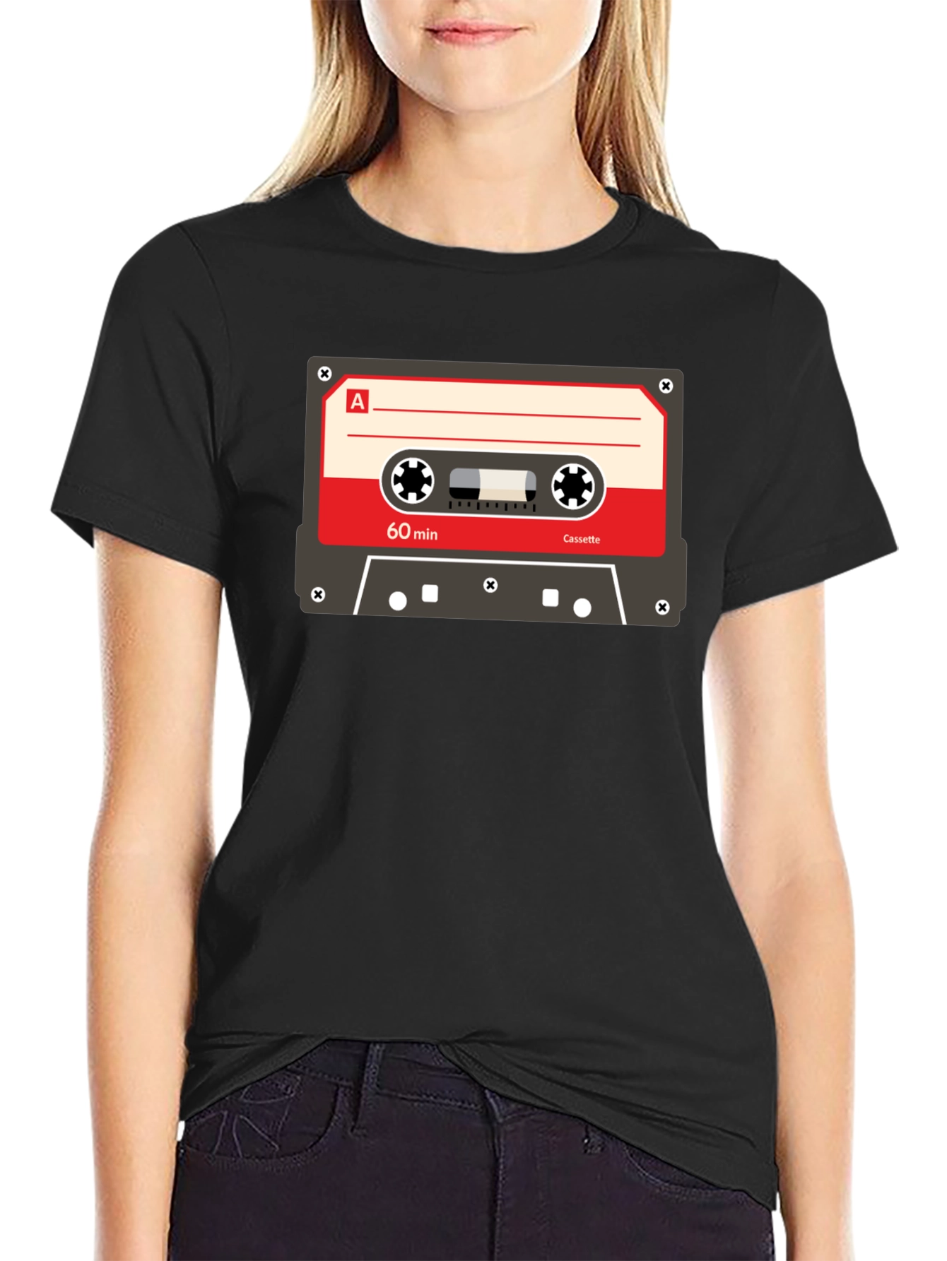 Black Retro Cassette Tape Graphic T-Shirt - Vintage Music Tee view 2