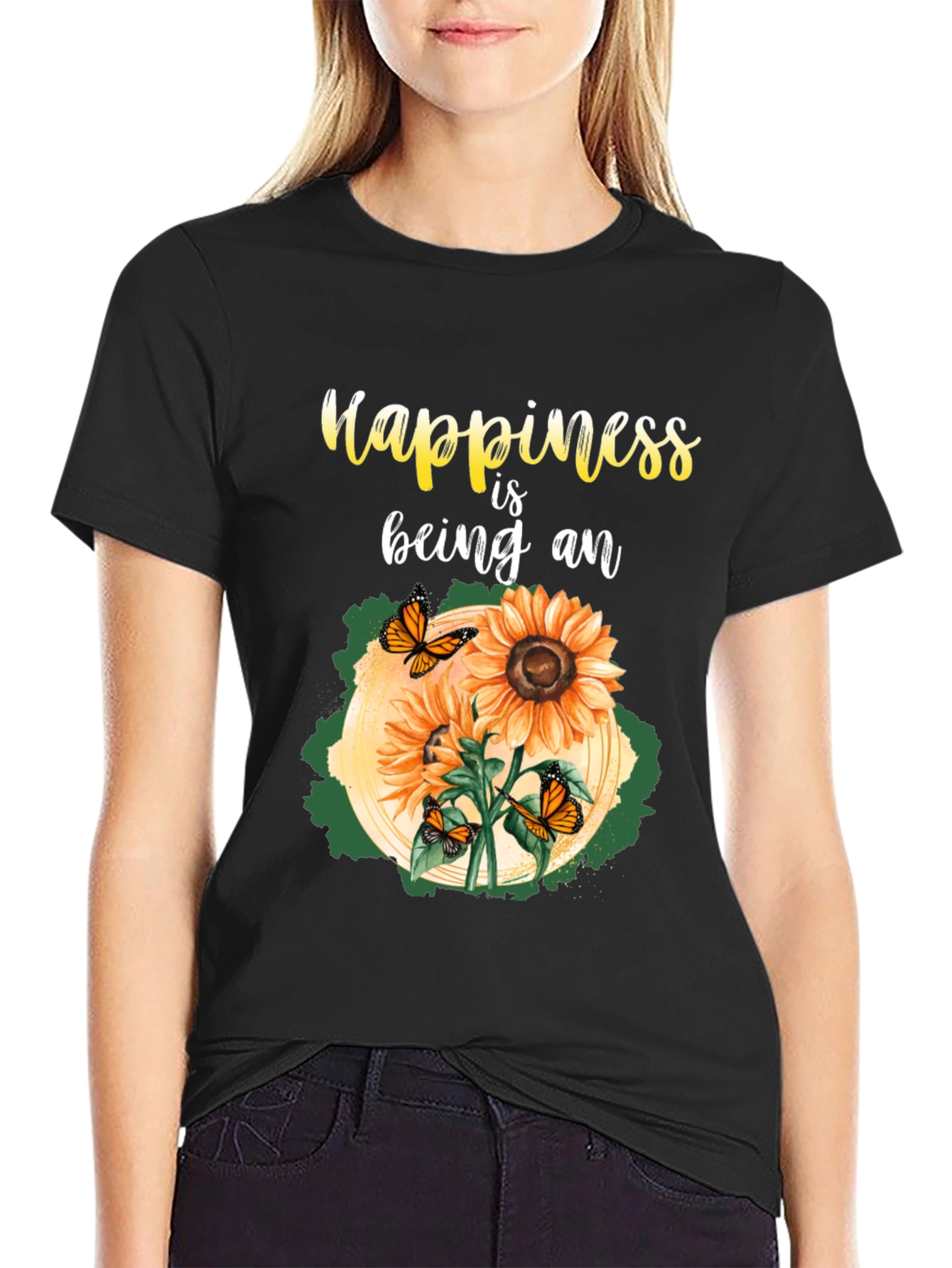 Black Happiness Sunflower Graphic T-Shirt view 2