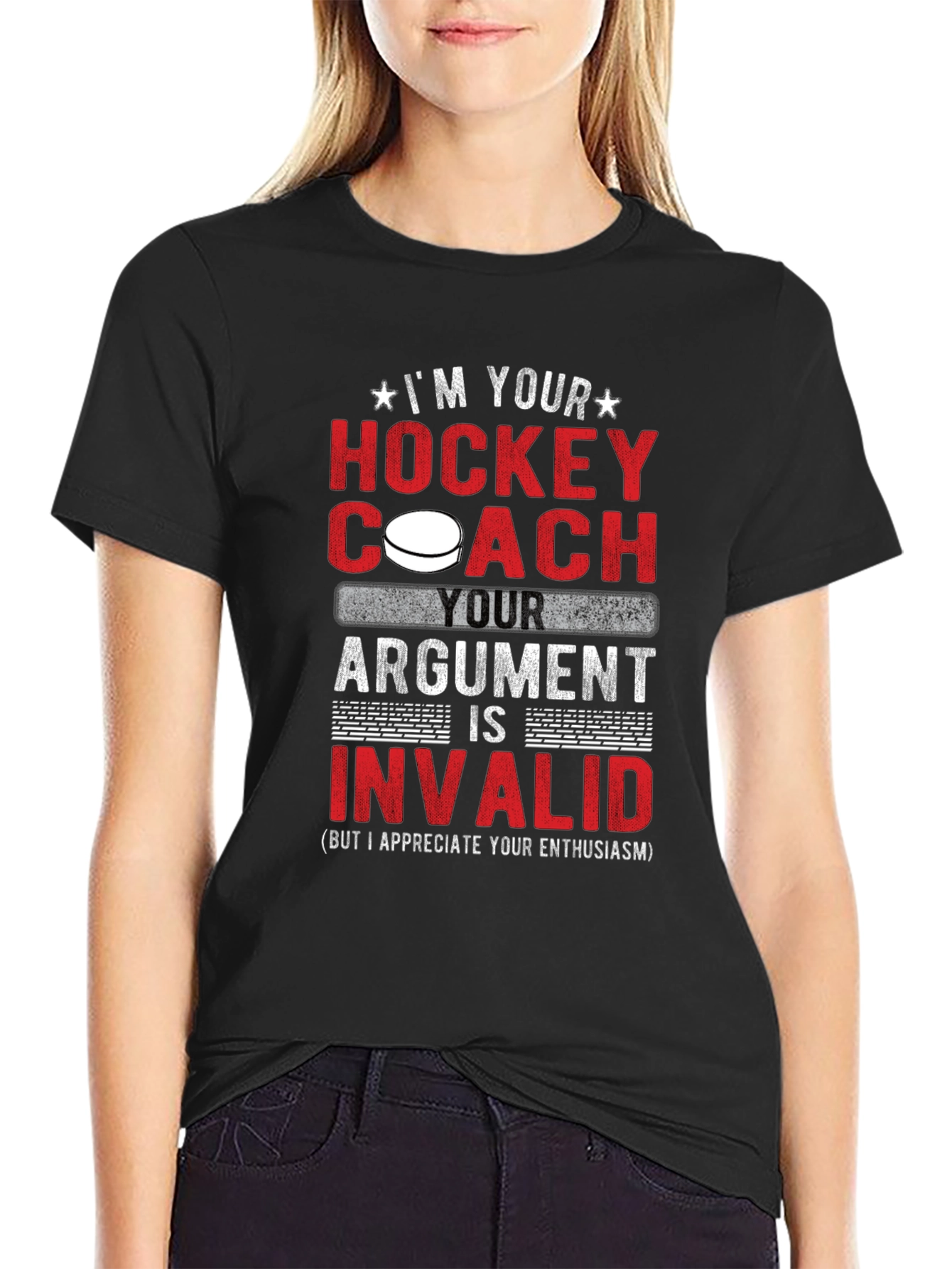 Black Hockey Coach Argument Invalid T-Shirt view 2