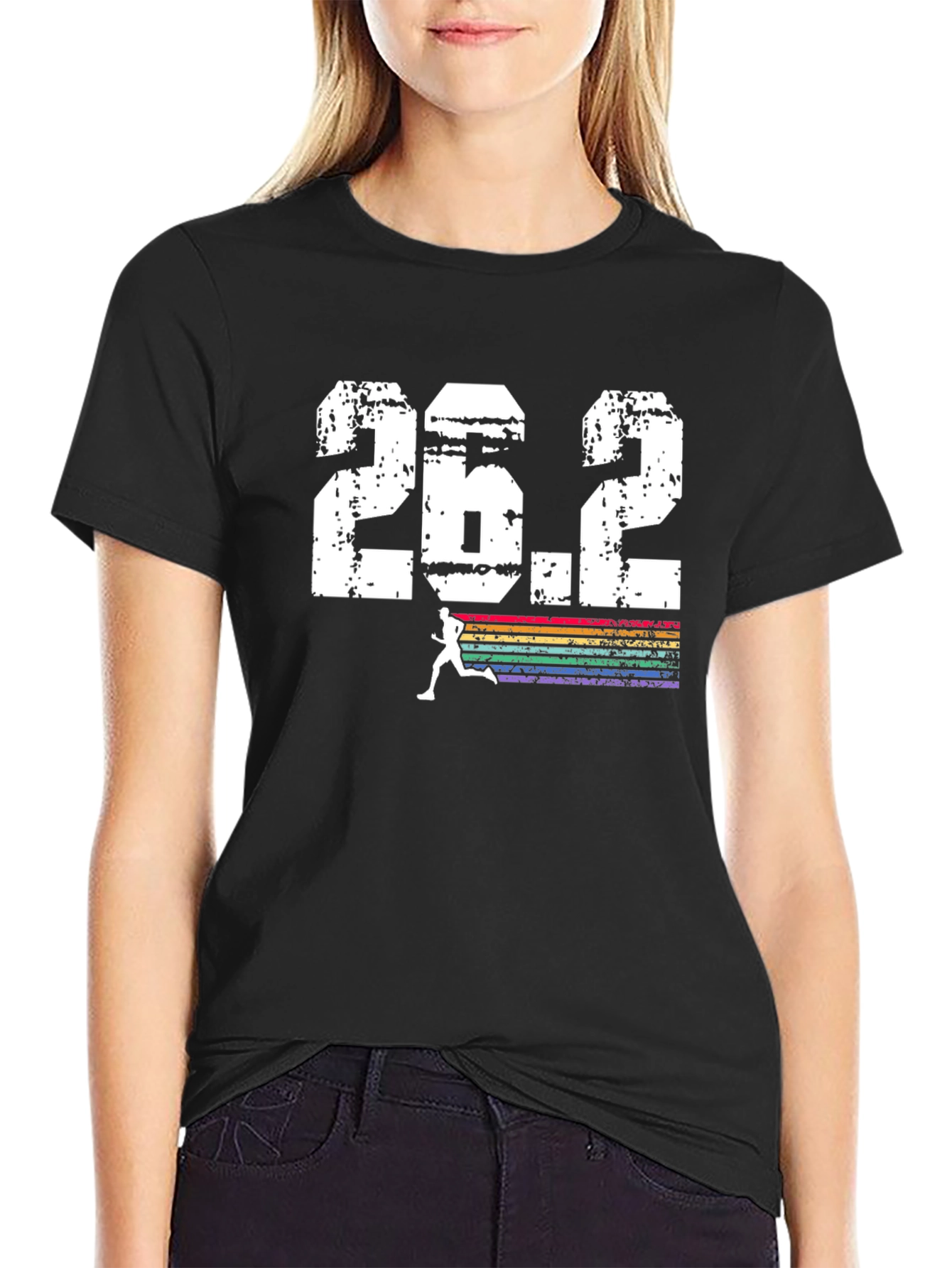 Black 26.2 Marathon Runner Graphic Tee - Black Cotton Blend view 2