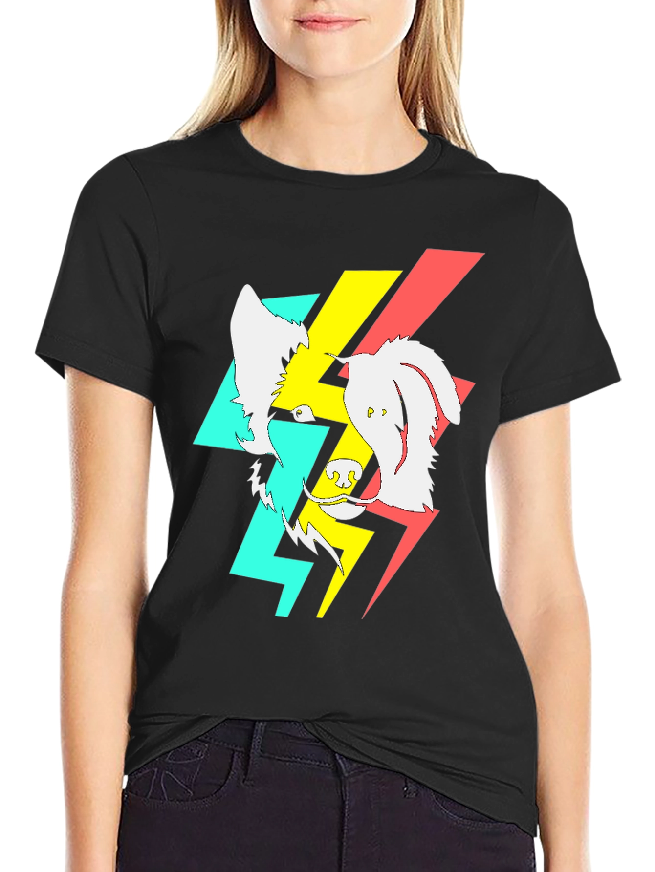 Black Abstract Dog Graphic Black T-Shirt view 2