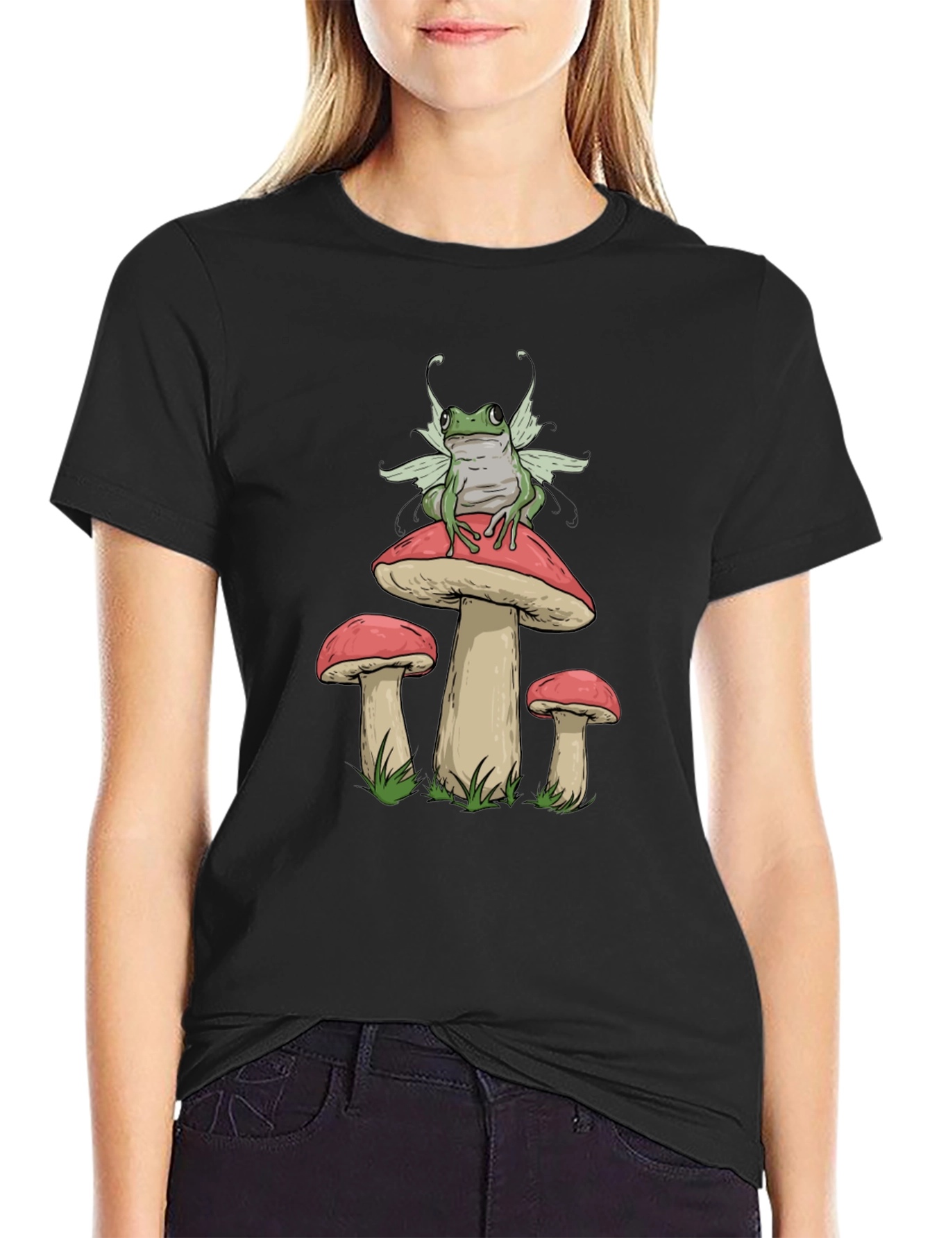 Black Frog Fairy Mushroom Graphic T-Shirt view 2