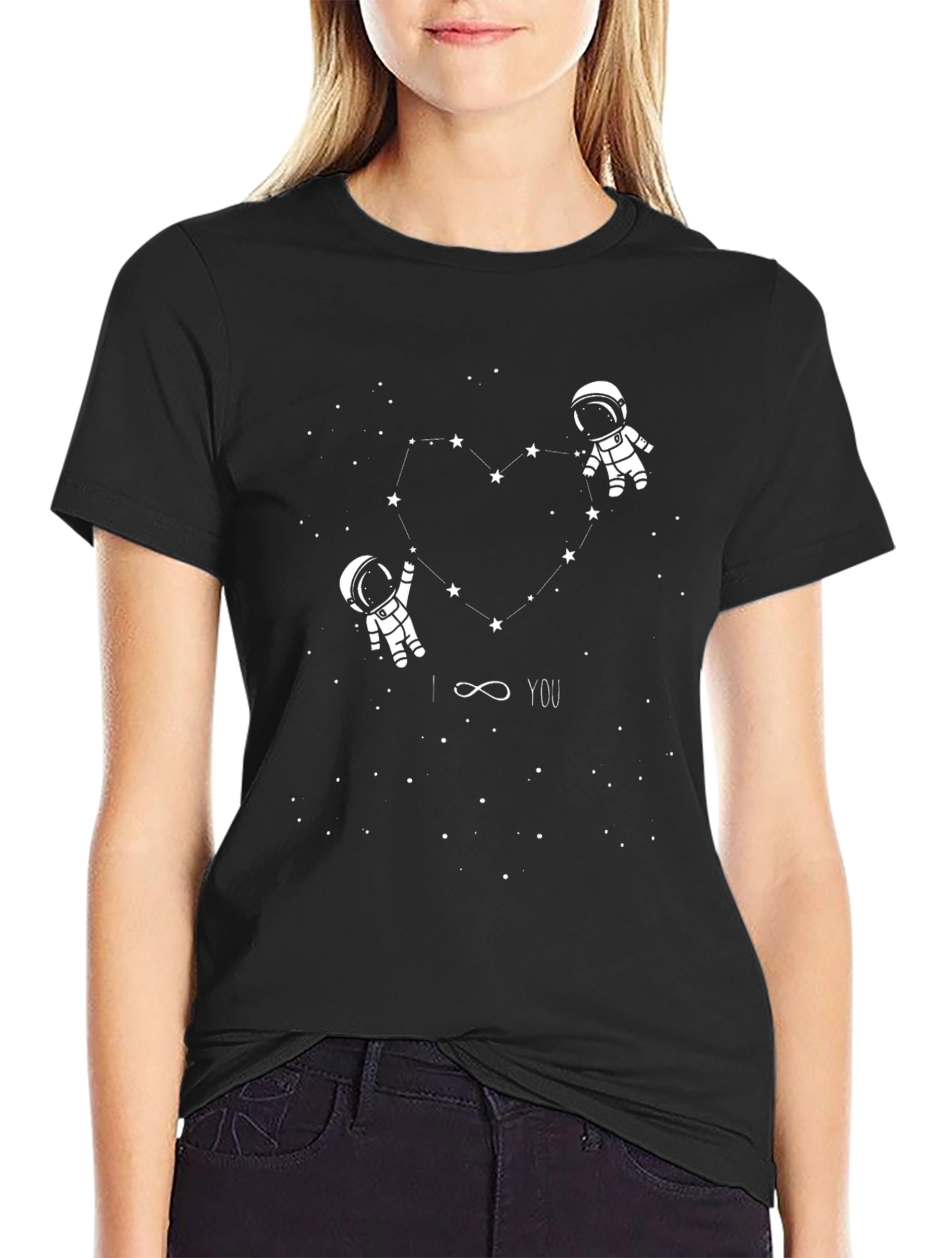 Black Astronaut Love Graphic Tee - Black Cotton T-Shirt view 2