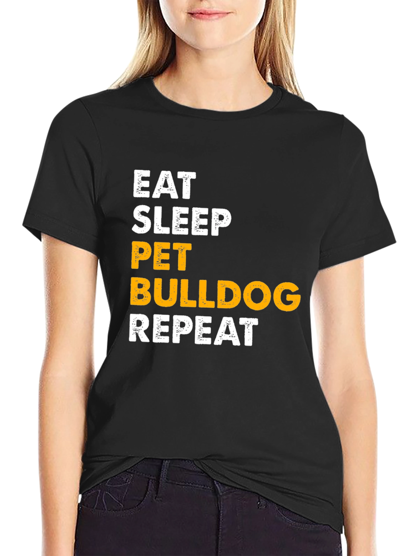 Black Eat Sleep Pet Bulldog Repeat Black T-Shirt view 2