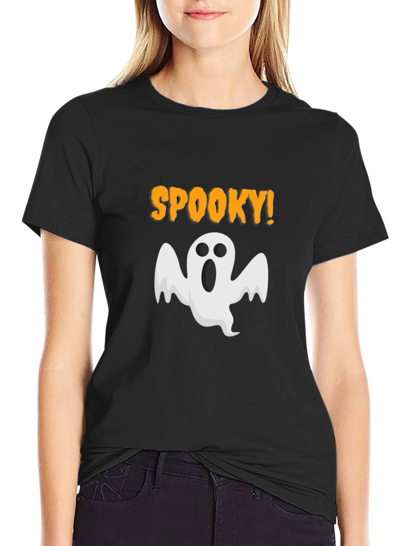 Black Spooky Ghost Graphic T-Shirt - Halloween Tee view 2