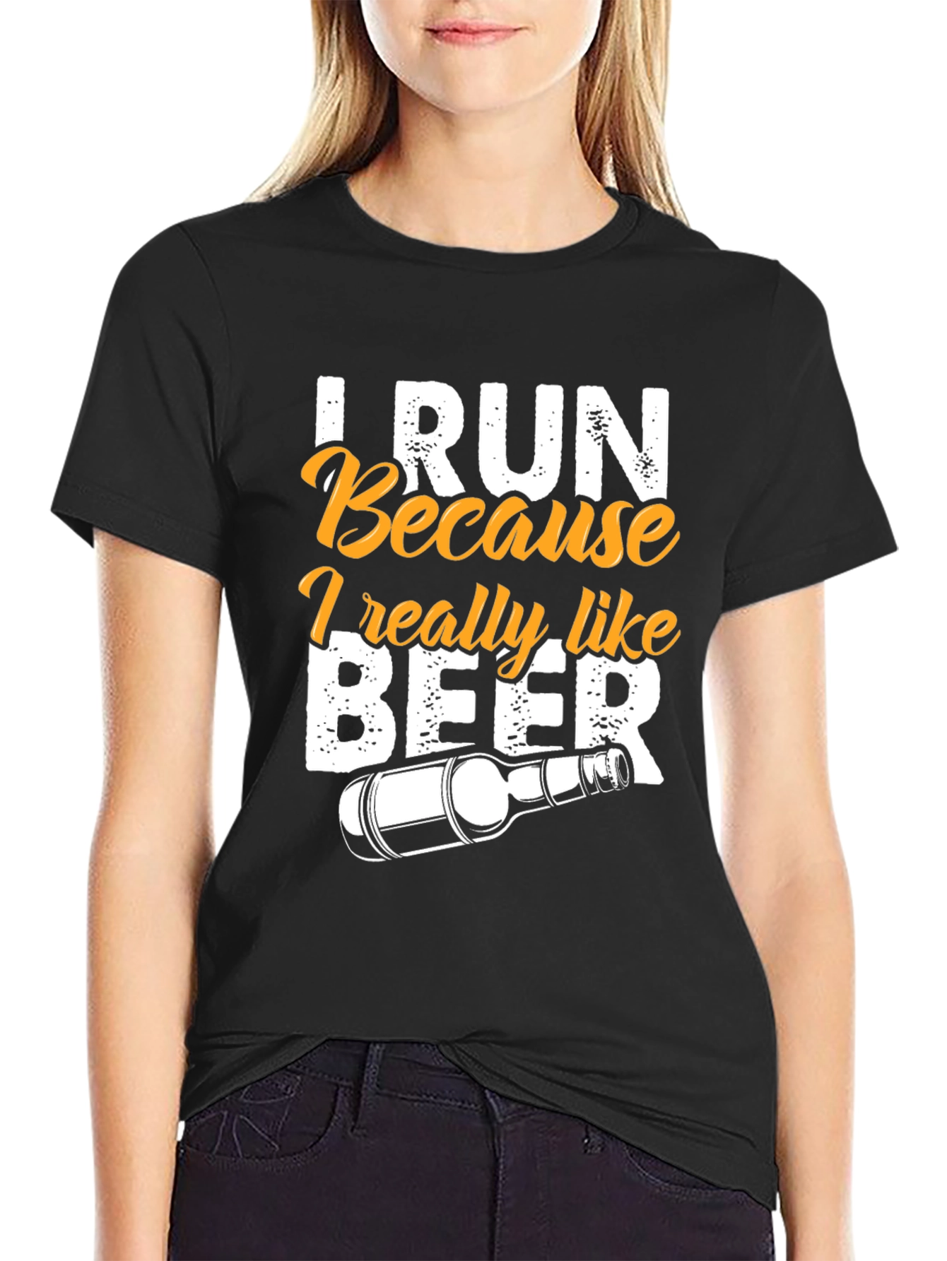 Black I Run Because I Really Like Beer T-Shirt view 2