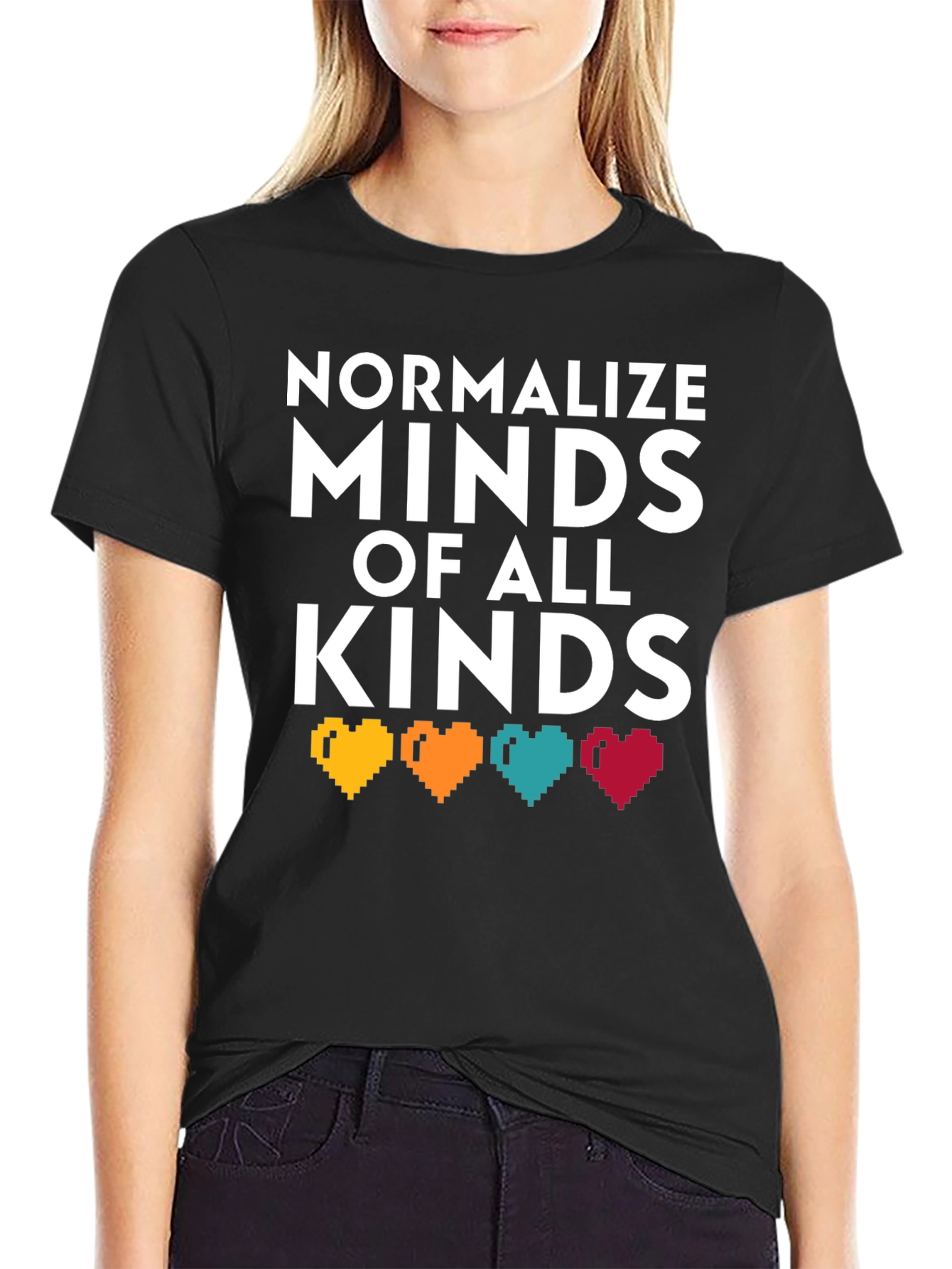 Black Normalize Minds of All Kinds Graphic T-Shirt view 2
