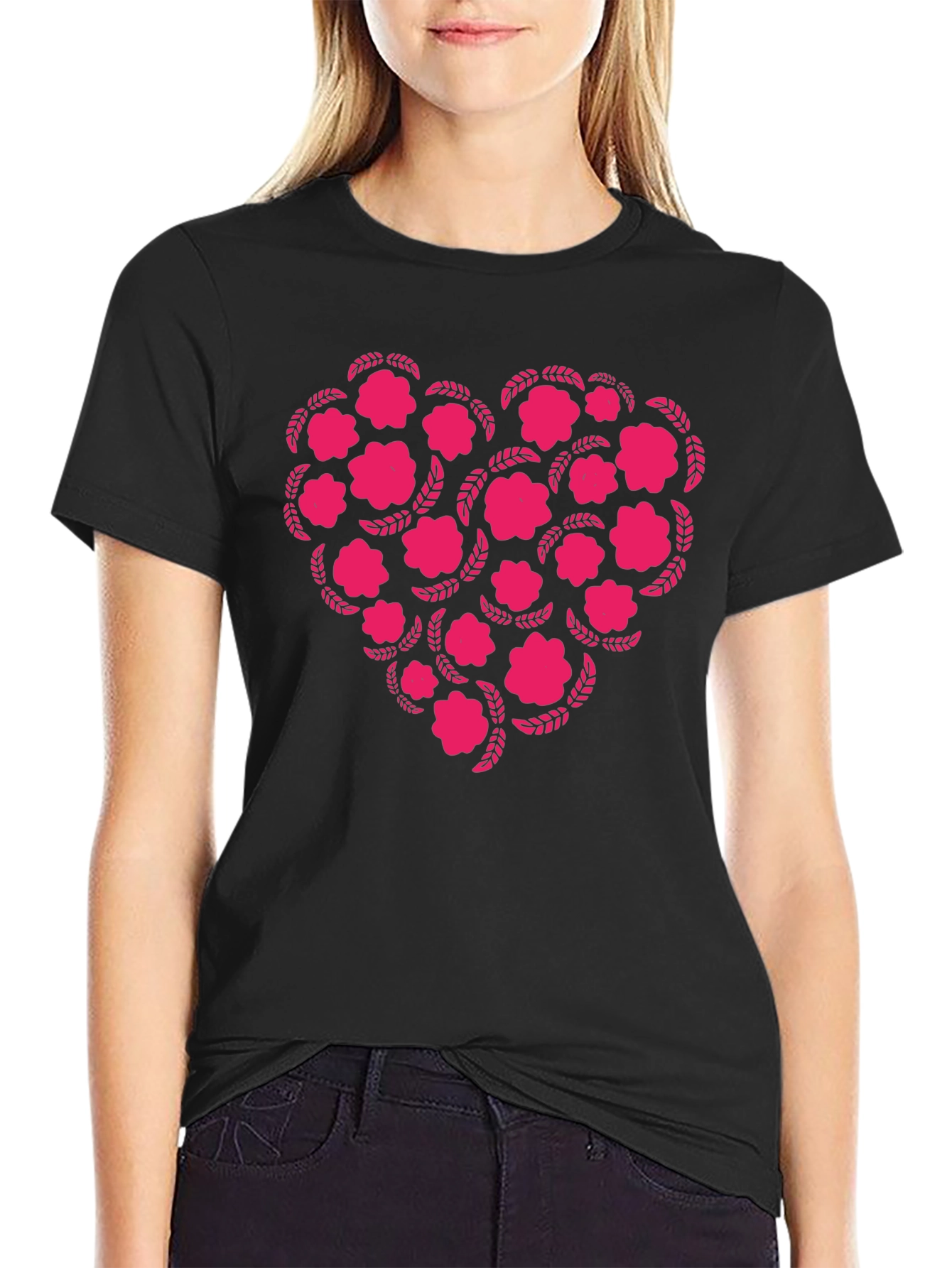 Black Floral Heart Graphic Tee - Black view 2