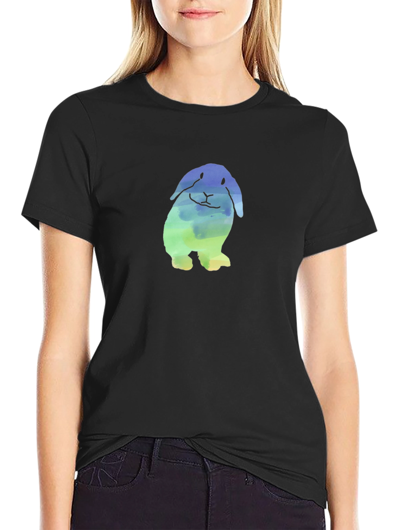 Black Watercolor Bunny Graphic T-Shirt - Soft & Stylish view 2