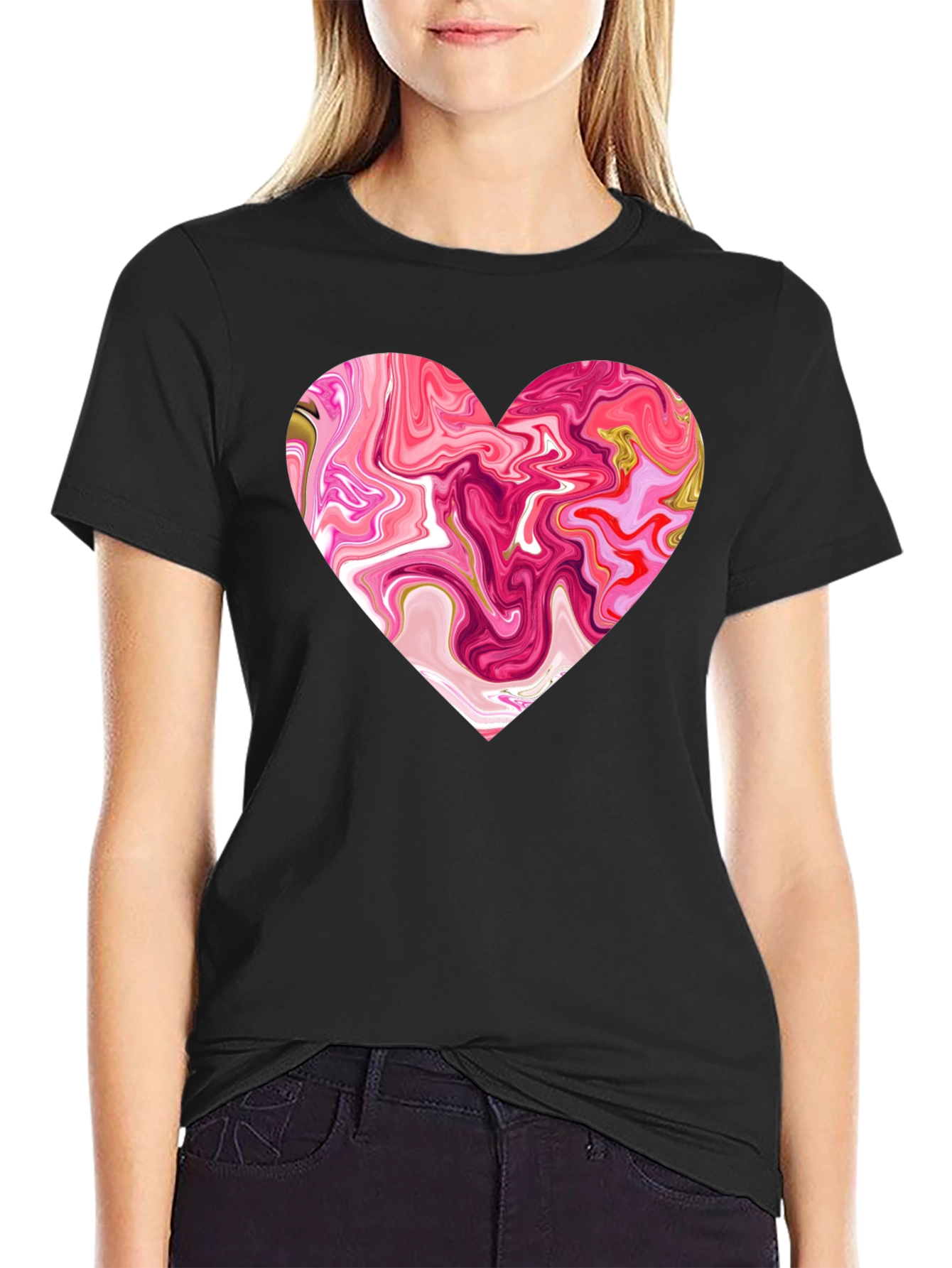 Black Heart Swirl Graphic Tee - Soft Cotton Blend view 2