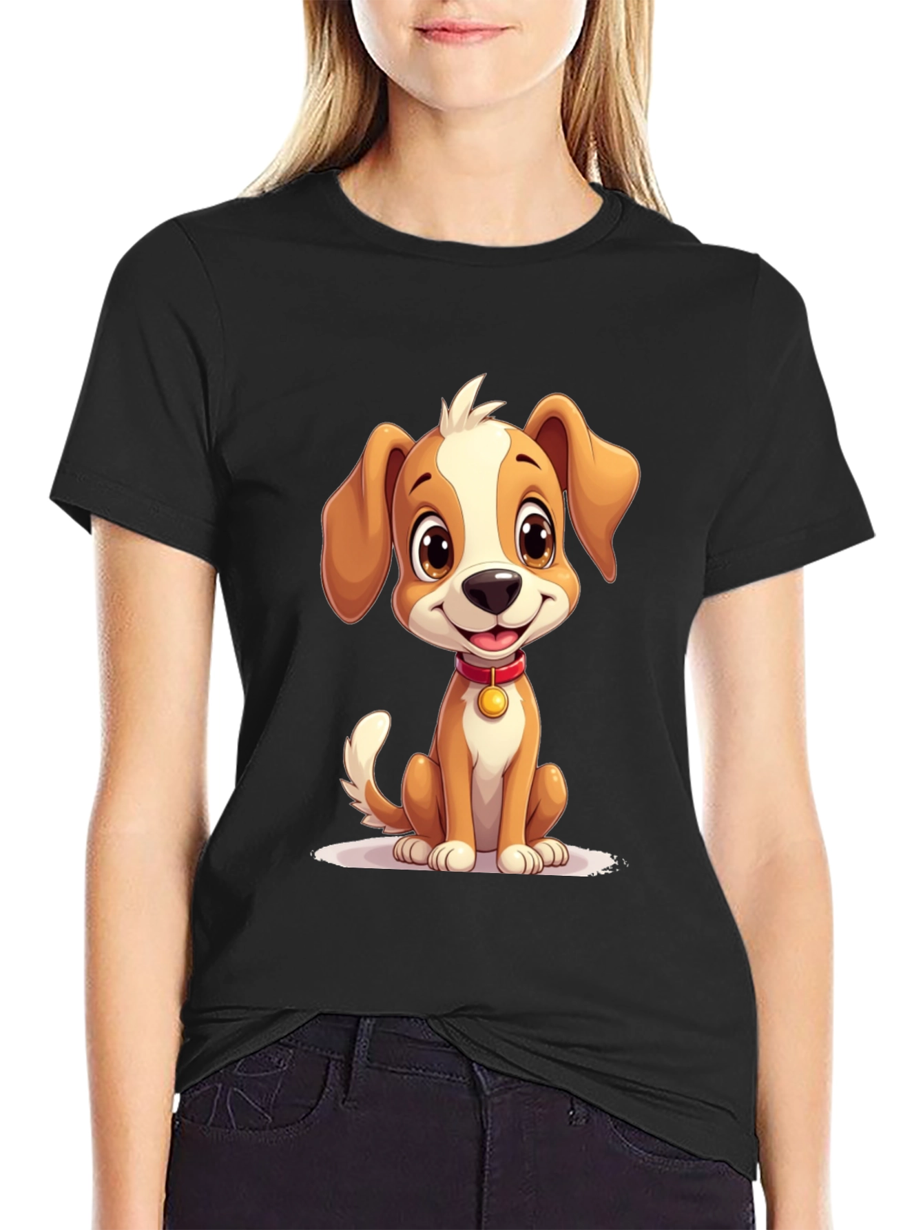 Black Cute Puppy Graphic T-Shirt - Soft Cotton Blend view 2