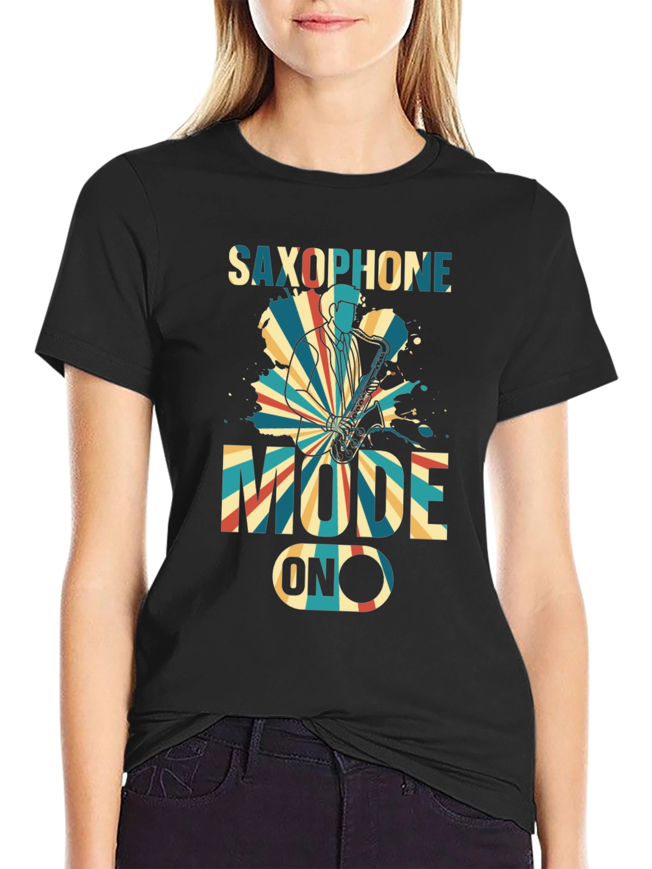 Black Saxophone Mode ON Graphic T-Shirt view 2