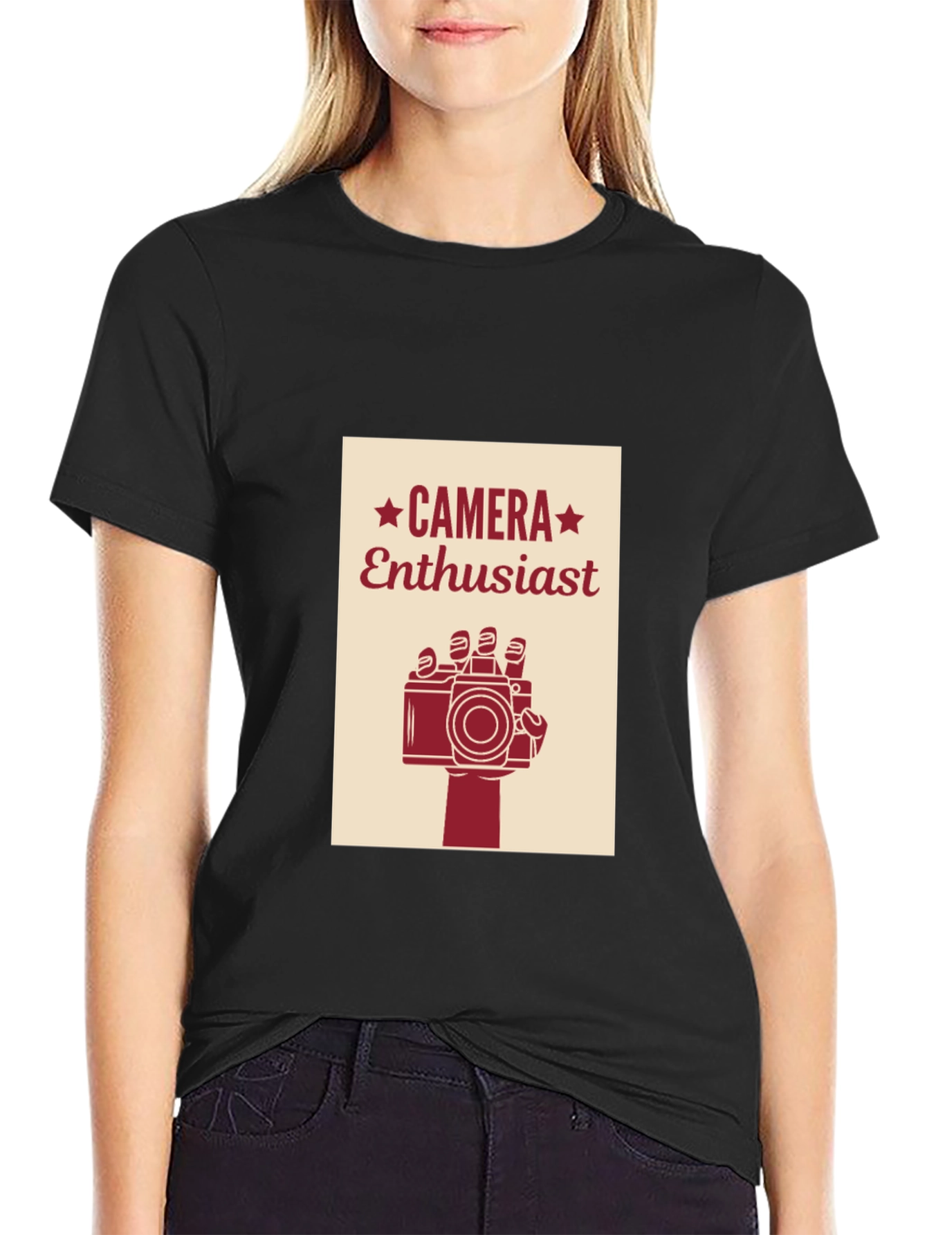 Black Camera Enthusiast Graphic Tee - Black Cotton T-Shirt view 2