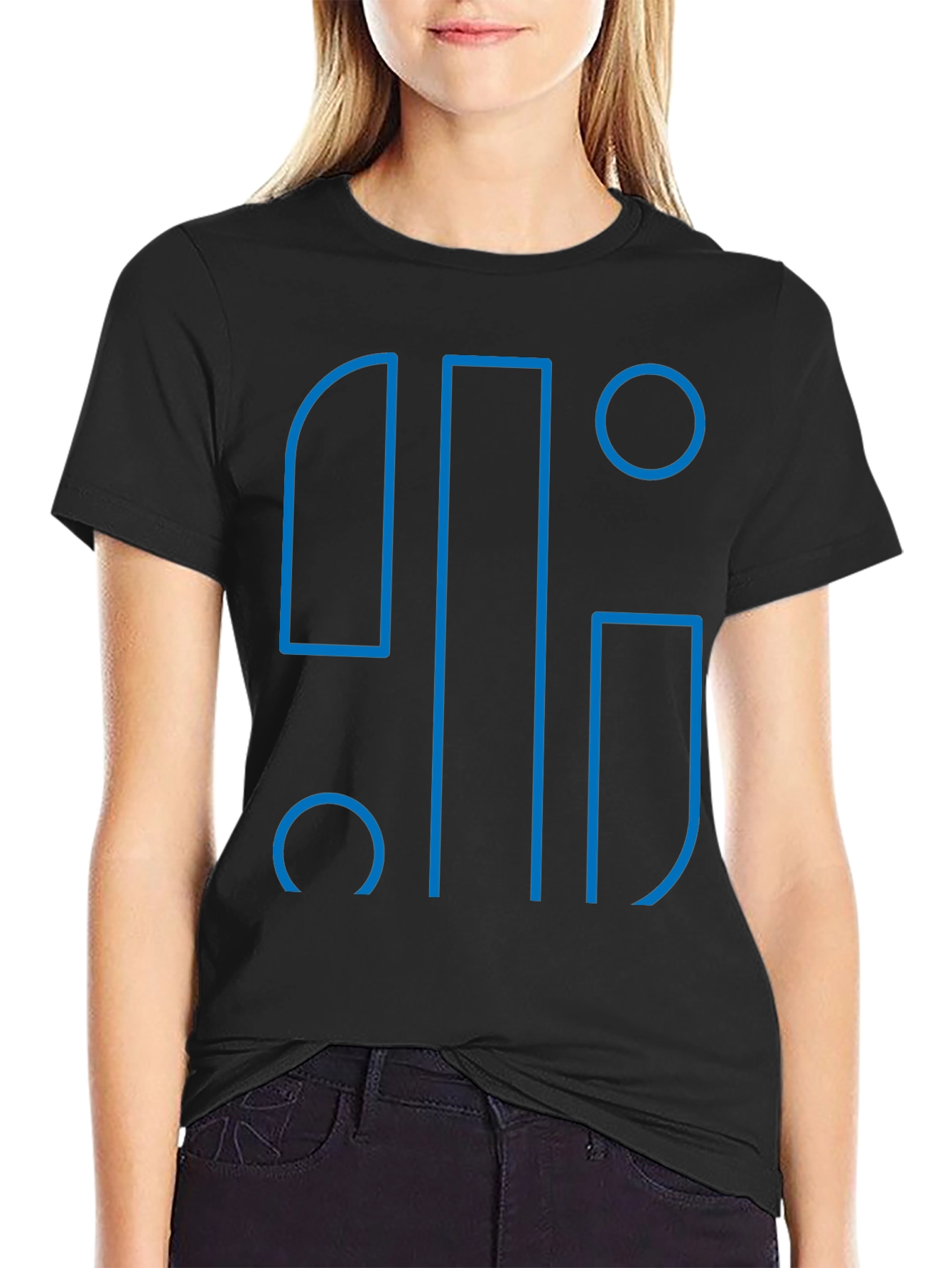 Black Abstract Blue Graphic Print Black Casual T-Shirt view 2
