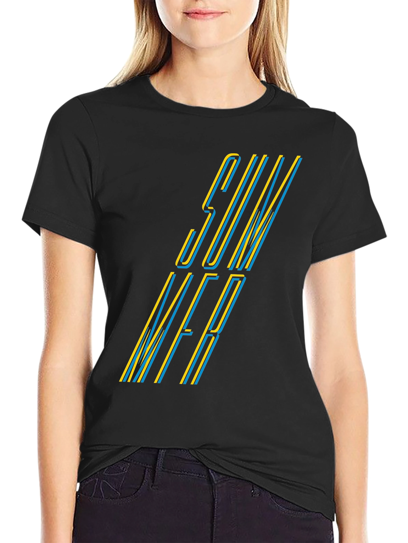 Black Stylish "SUMMER" Graphic Black T-Shirt view 2